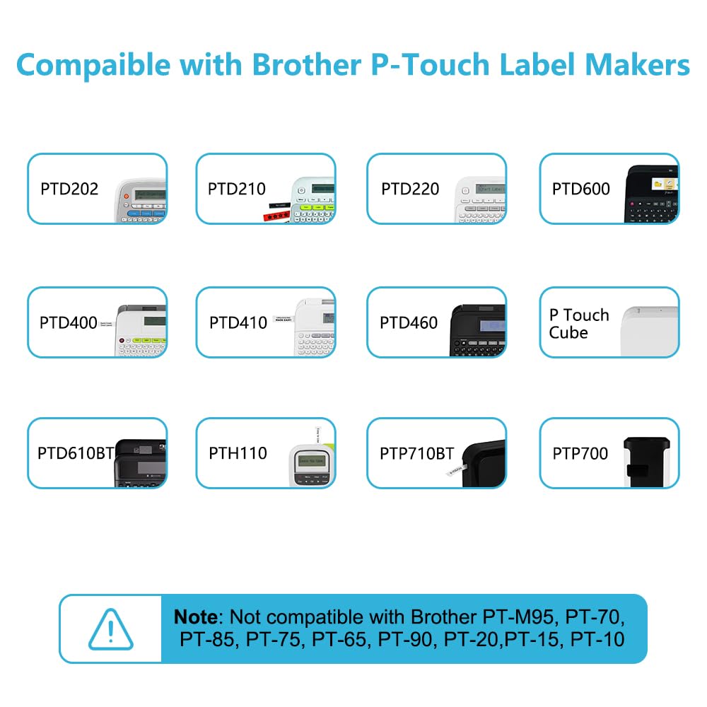 6 Pack Hehua Clear Label Maker Tape TZe-131 TZe131 TZ131 Black on Clear