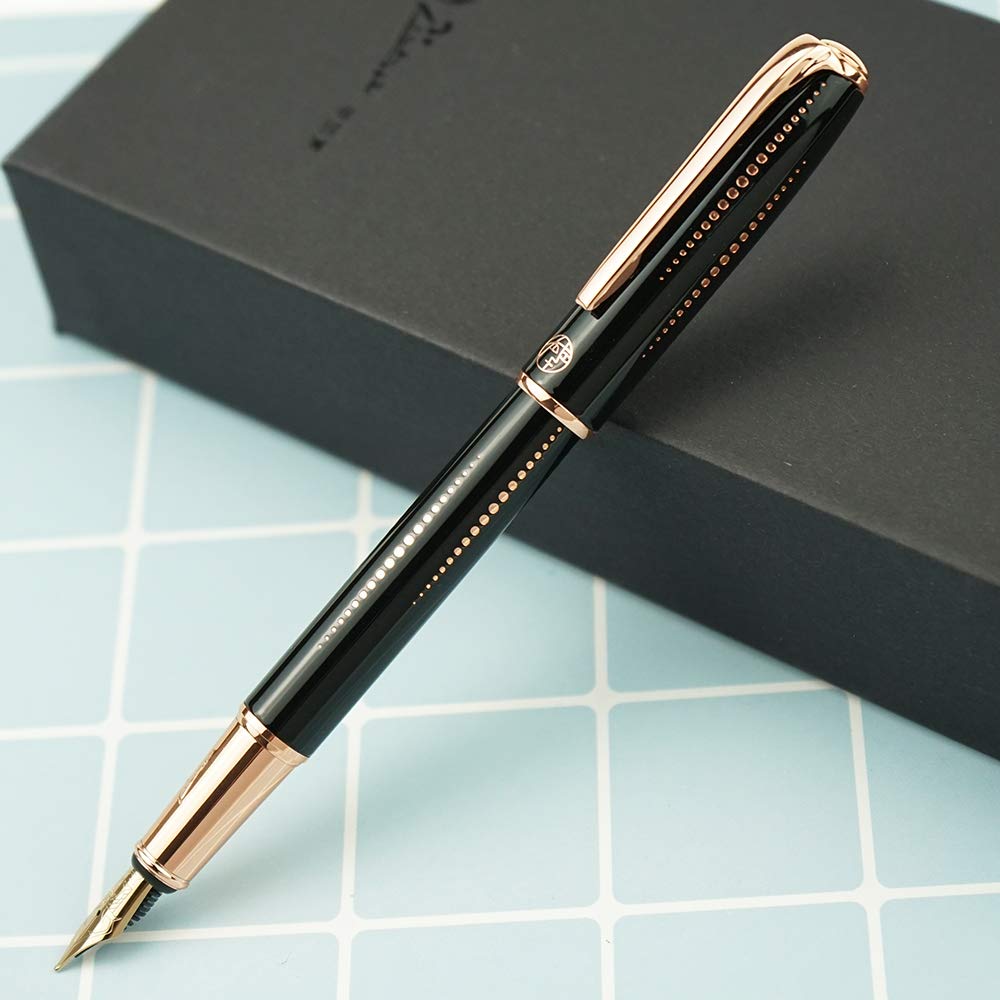 Picasso 916 Black Metal Fountain Pen with Box Iridium Medium Nib Starlit Night Beautiful Golden