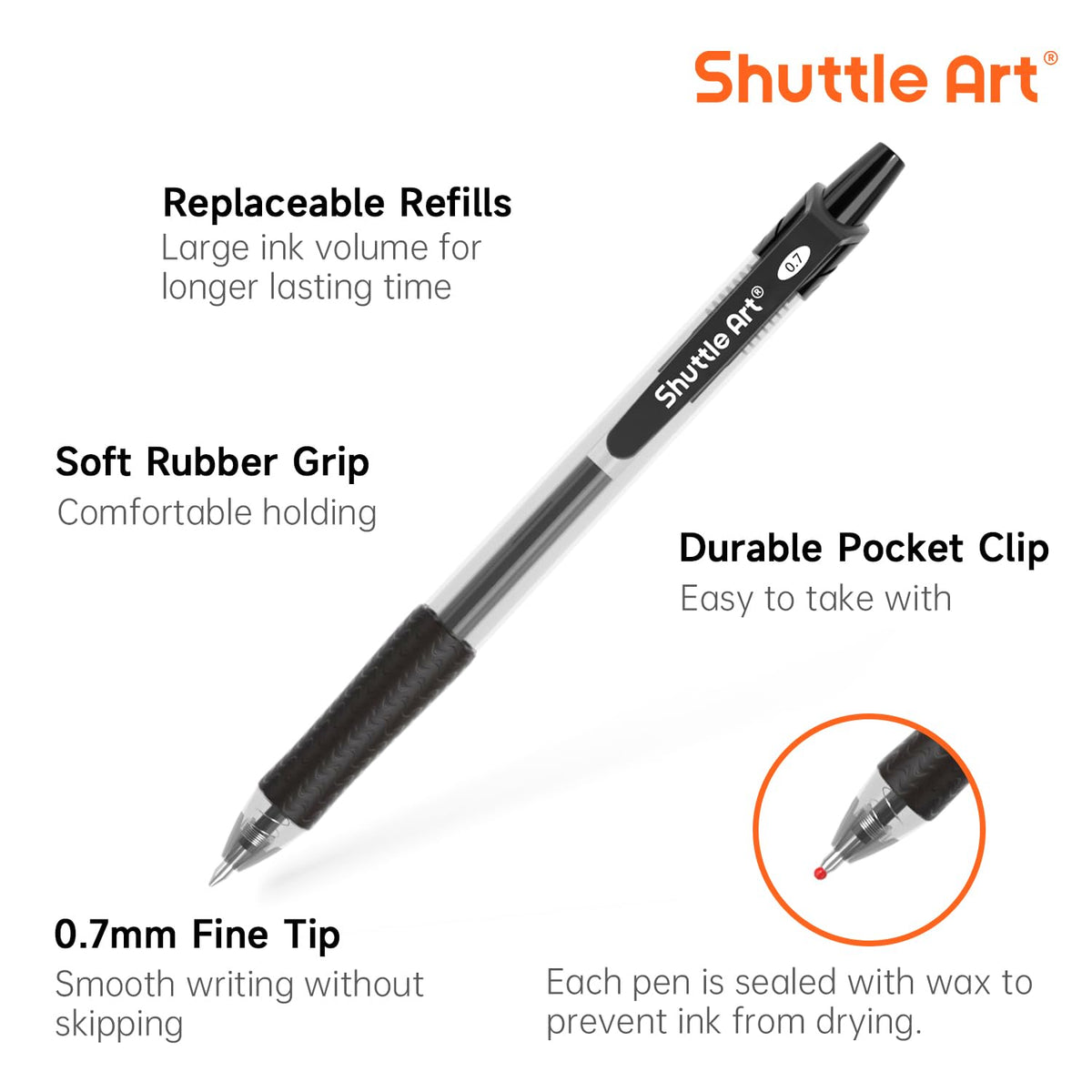 Shuttle Art Black Gel Pens, 100 Pack Retractable Medium Point Rollerball Gel Ink Pens Smooth