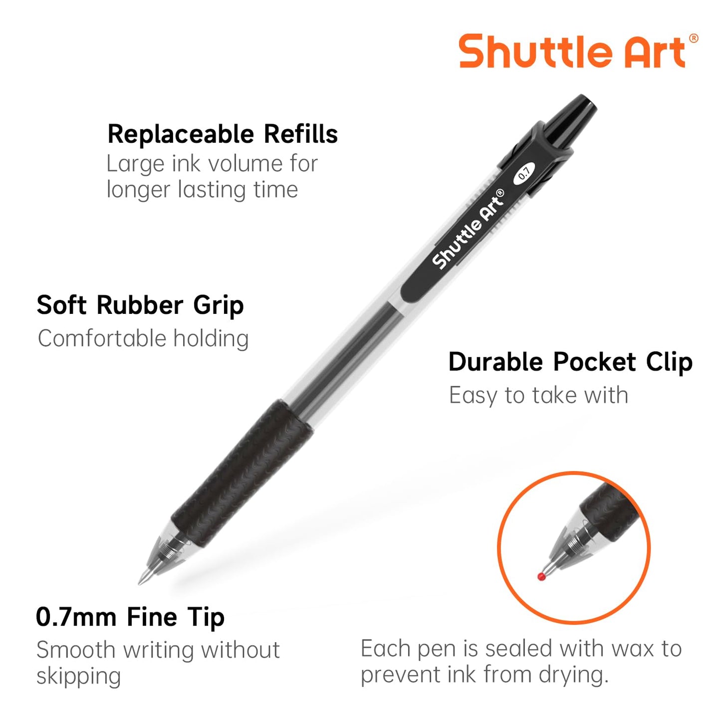 Shuttle Art Black Gel Pens, 70 Pack Retractable Medium Point Rollerball Gel Ink Pens Smooth Writing