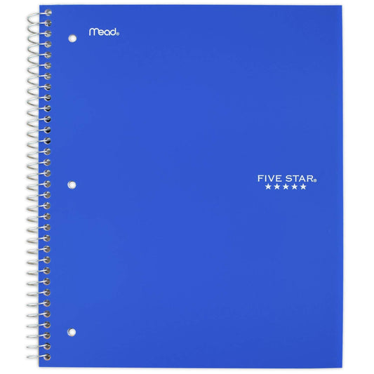 Five Star Spiral Notebook, 5-Subject, Wide Ruled Paper, 10-1/2" x 8", 200 Sheets, Tidewater Blue