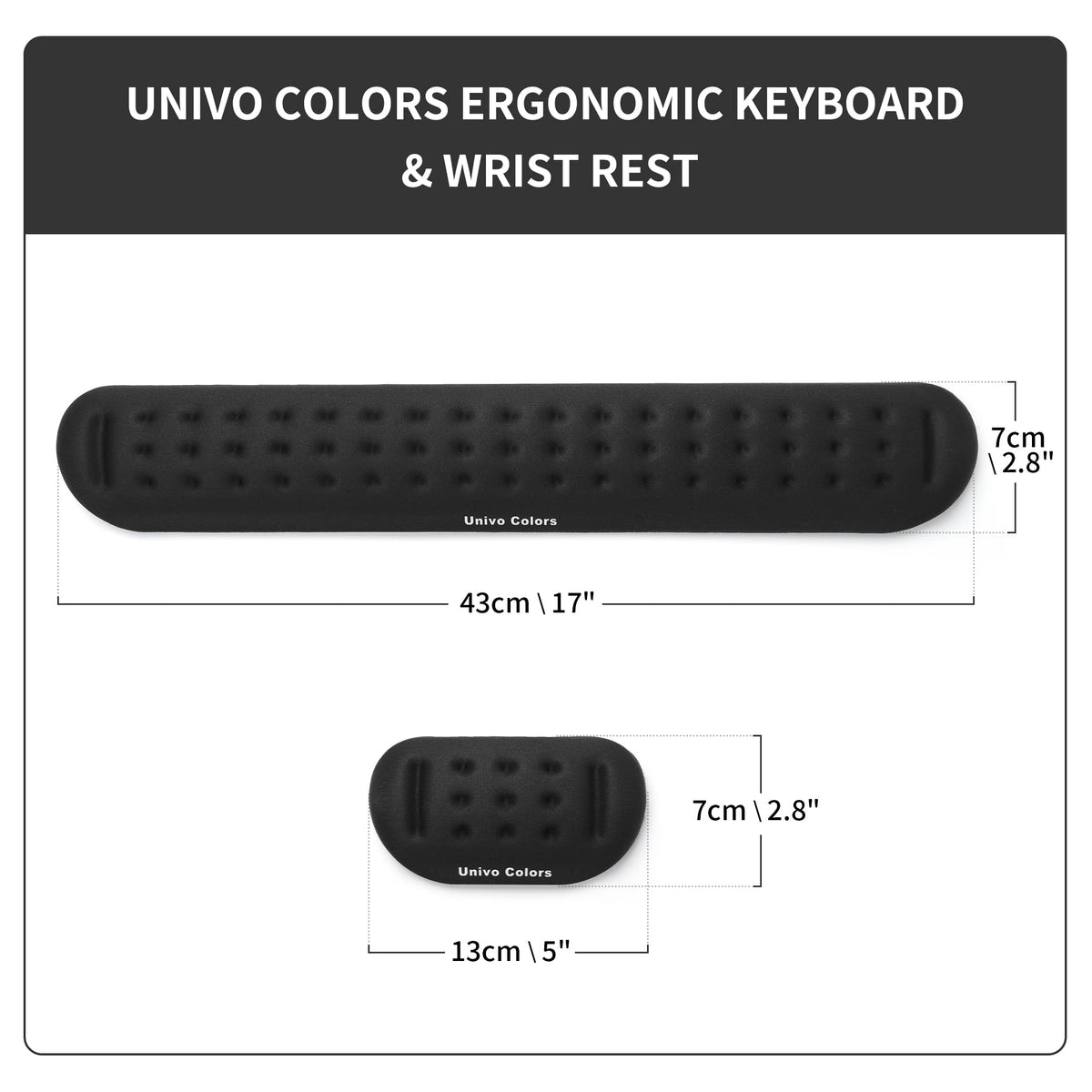Univo Colors Black Keyboard Wrist Support and Mouse Wrist Rest Set, Made of Memory Foam Soft Gel