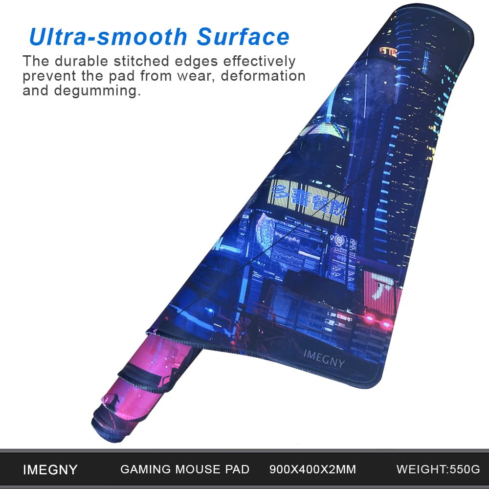 Imegny Extended Gaming Mouse Pad, Portable Mat for Keyboard & Mouse with Stitched Edges + Non-Slip