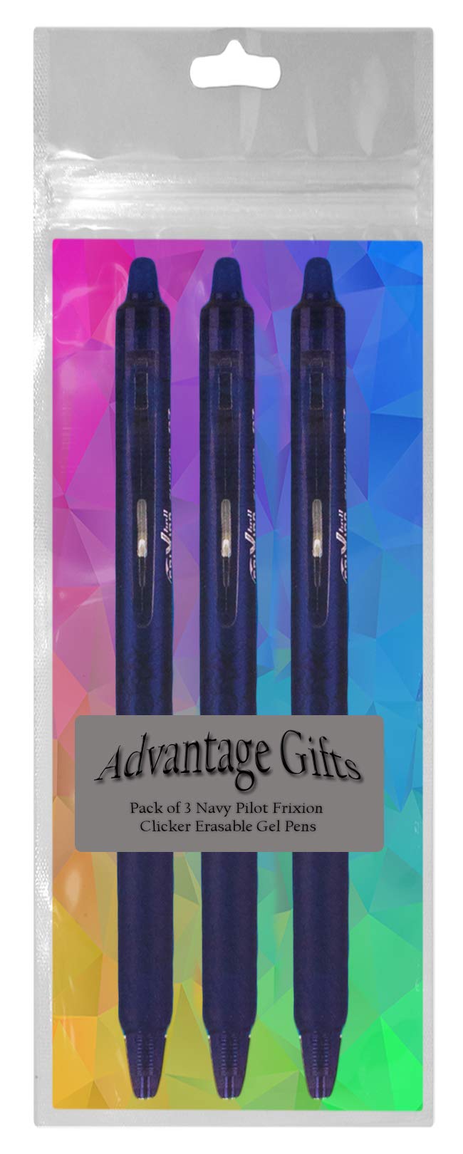 Advantage Gifts Clicker Retractable Erasable Gel Pens Fine Point (.7mm) Navy Ink 3-pk;