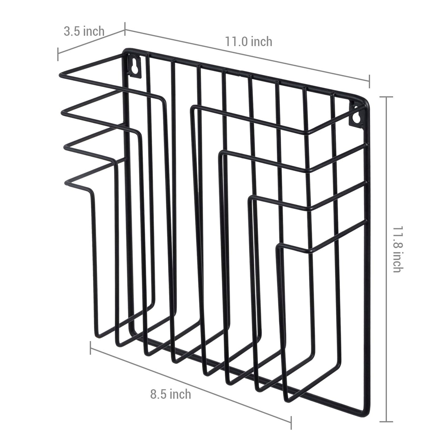 MyGift 11 Inch Modern Art Deco Black Metal Wire Floating Magazine Rack and File Folder Holder, Wall