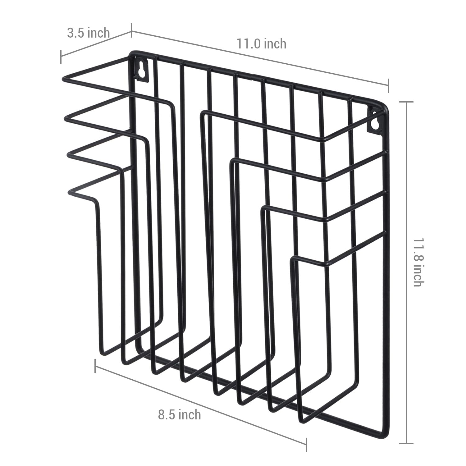 MyGift 11 Inch Modern Art Deco Black Metal Wire Floating Magazine Rack and File Folder Holder, Wall