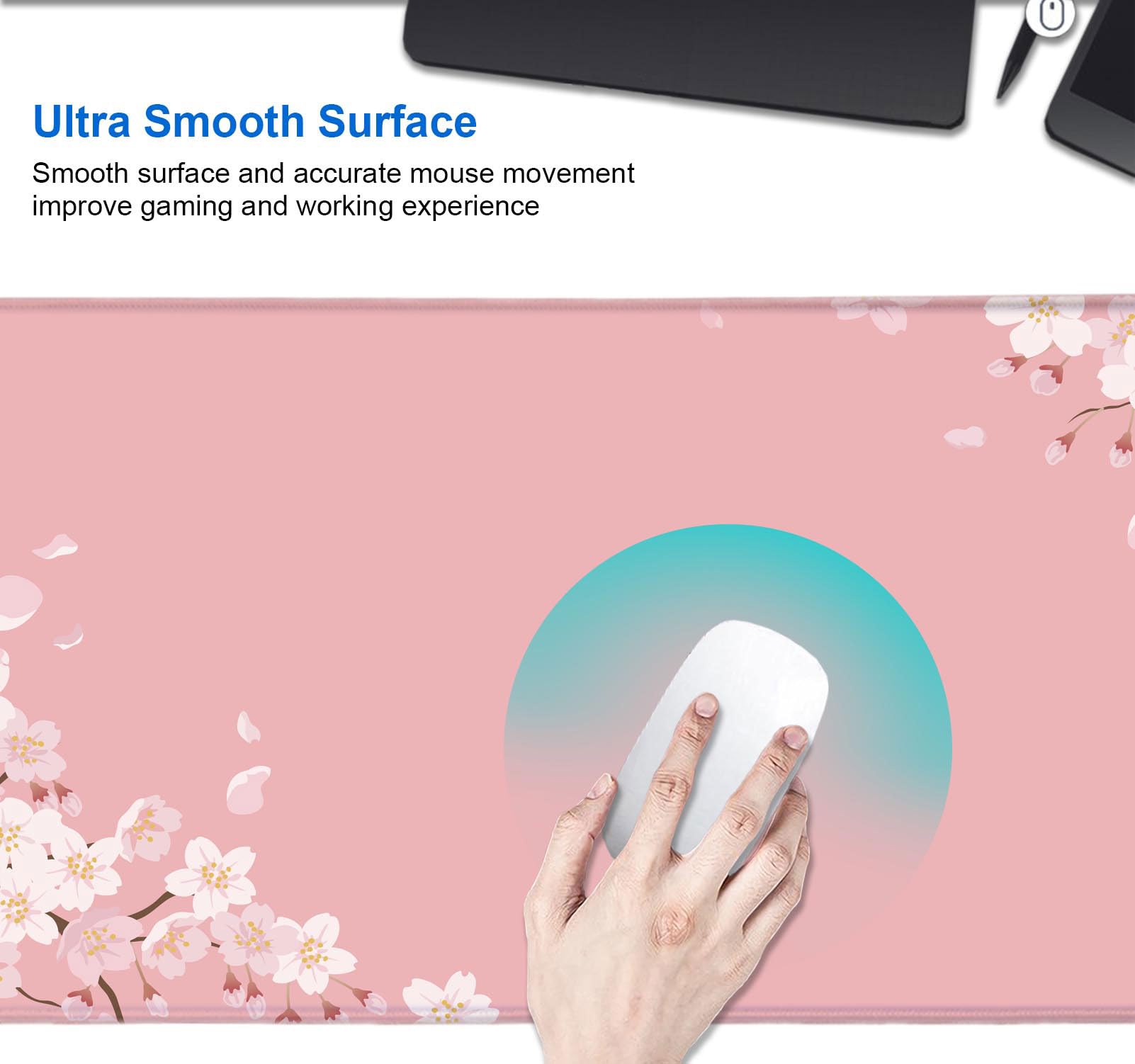 IMAYONDIA Pink Japanese Desk Mat, Cherry Blossom Large Gaming Mouse Pad, Non-Slip Rubber Base