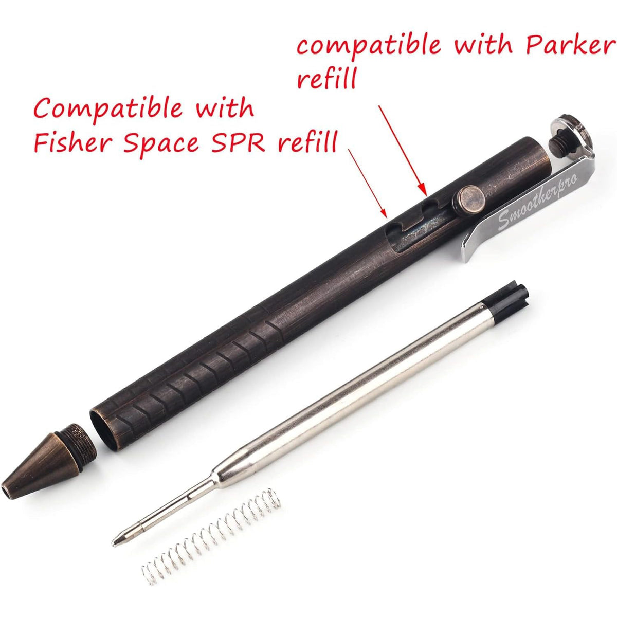 SMOOTHERPRO Solid Brass Bolt Action Pen，Compatible with Parker Refill