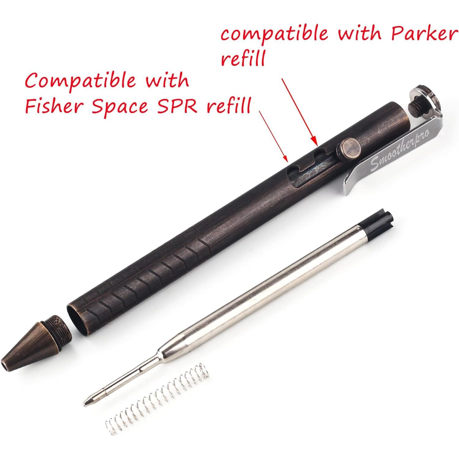 SMOOTHERPRO Solid Brass Bolt Action Pen，Compatible with Parker Refill