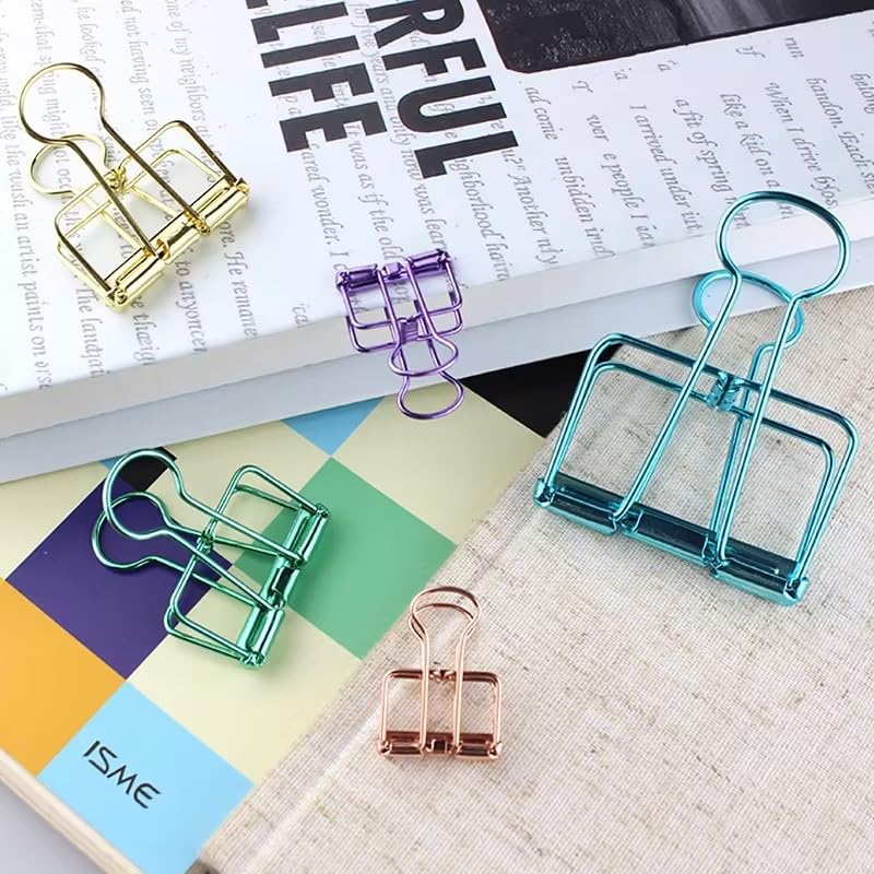 Purple Binder Clips - 36 Pack, 3/4 Inch, 19mm, Hollow Out, Capacity 0.31 Inch, Fold Clamp, Paper &
