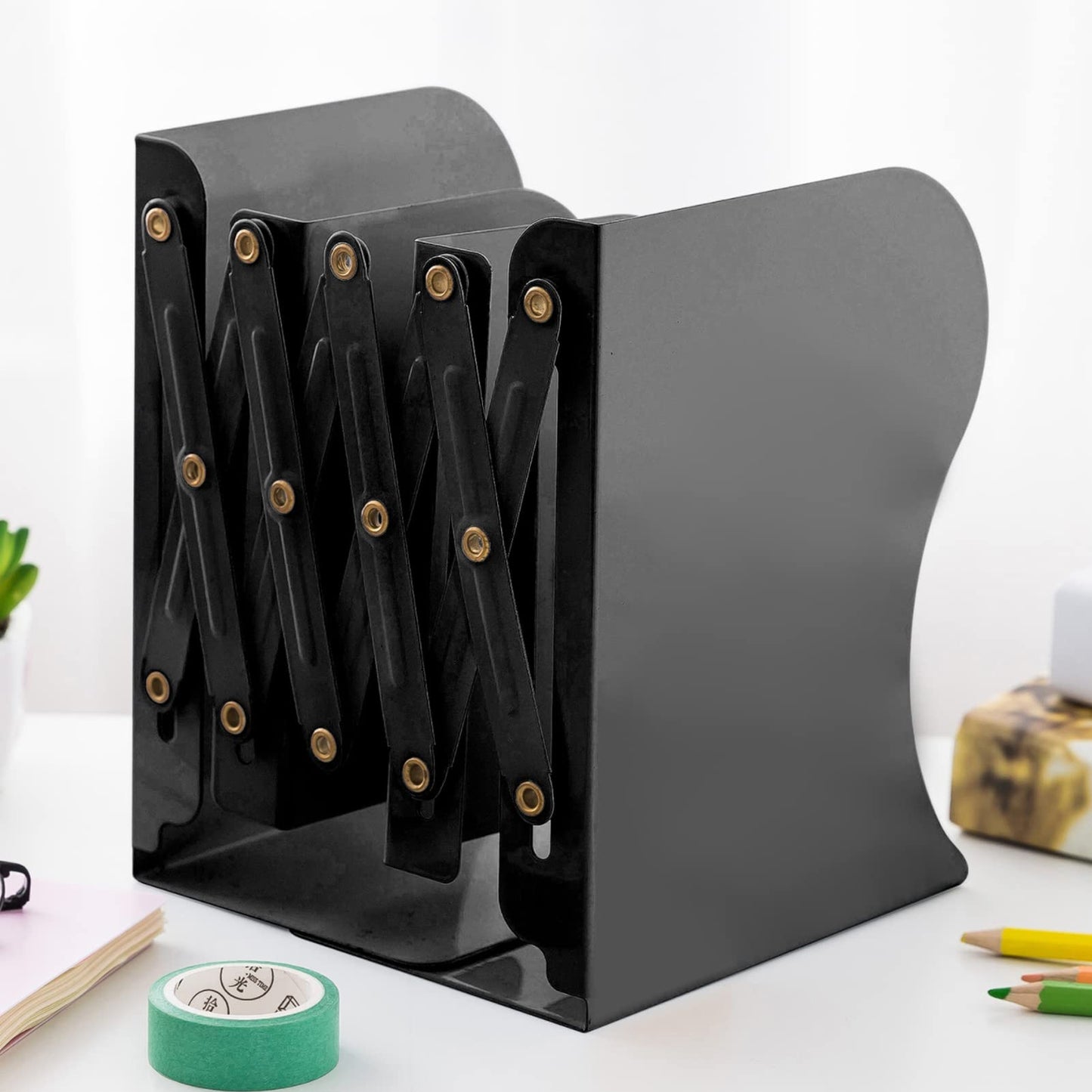 Zyners Adjustable Metal Bookends Heavy Duty for Shelves, 2 Dividers, Anti-Slip Design Expandable