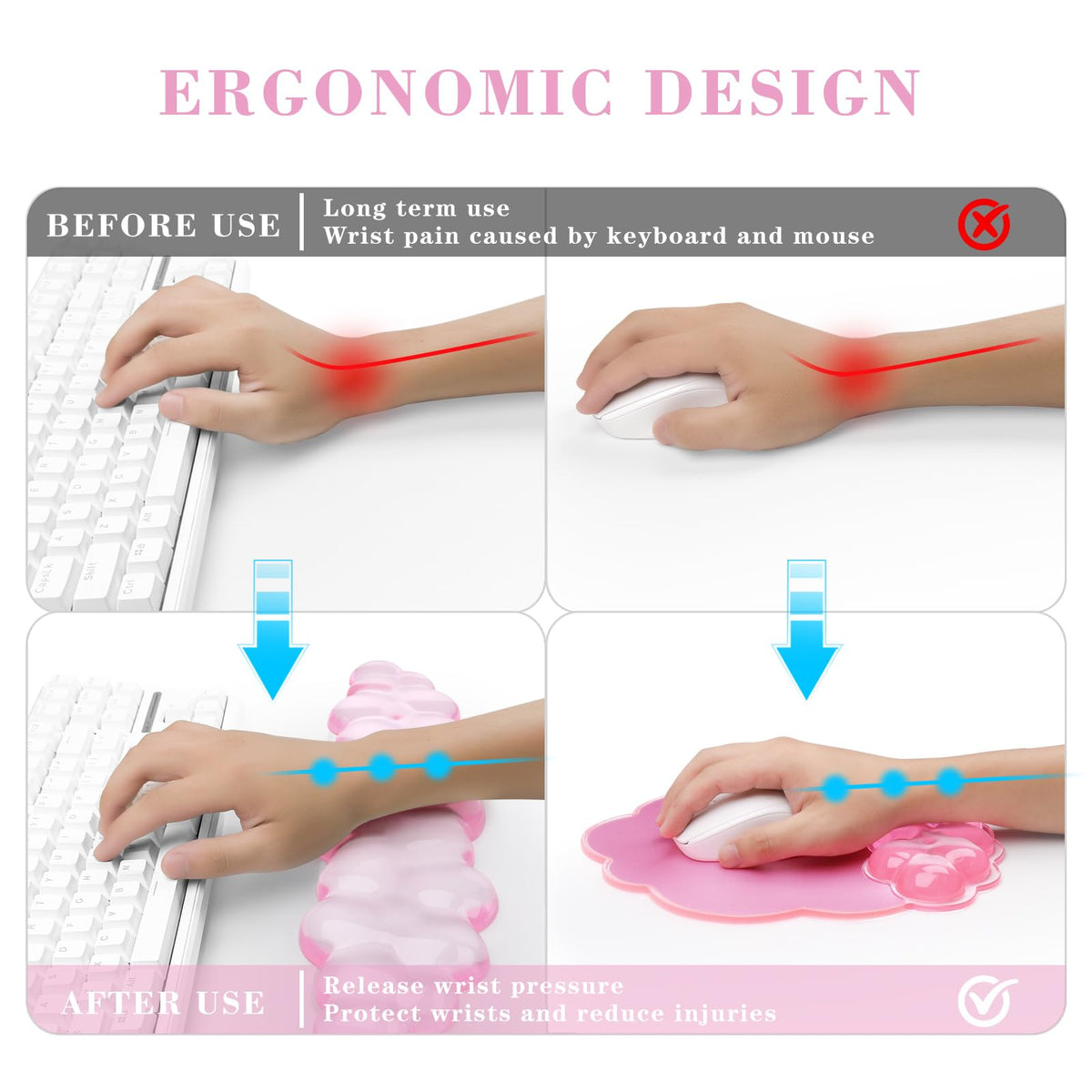 Gel Cloud Keyboard and Mouse Wrist Rest, Cute Wrist Support and Arm Support Rest for Typing Pain