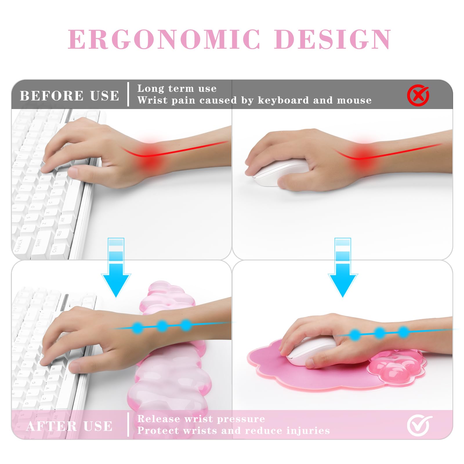 Gel Cloud Keyboard and Mouse Wrist Rest, Cute Wrist Support and Arm Support Rest for Typing Pain
