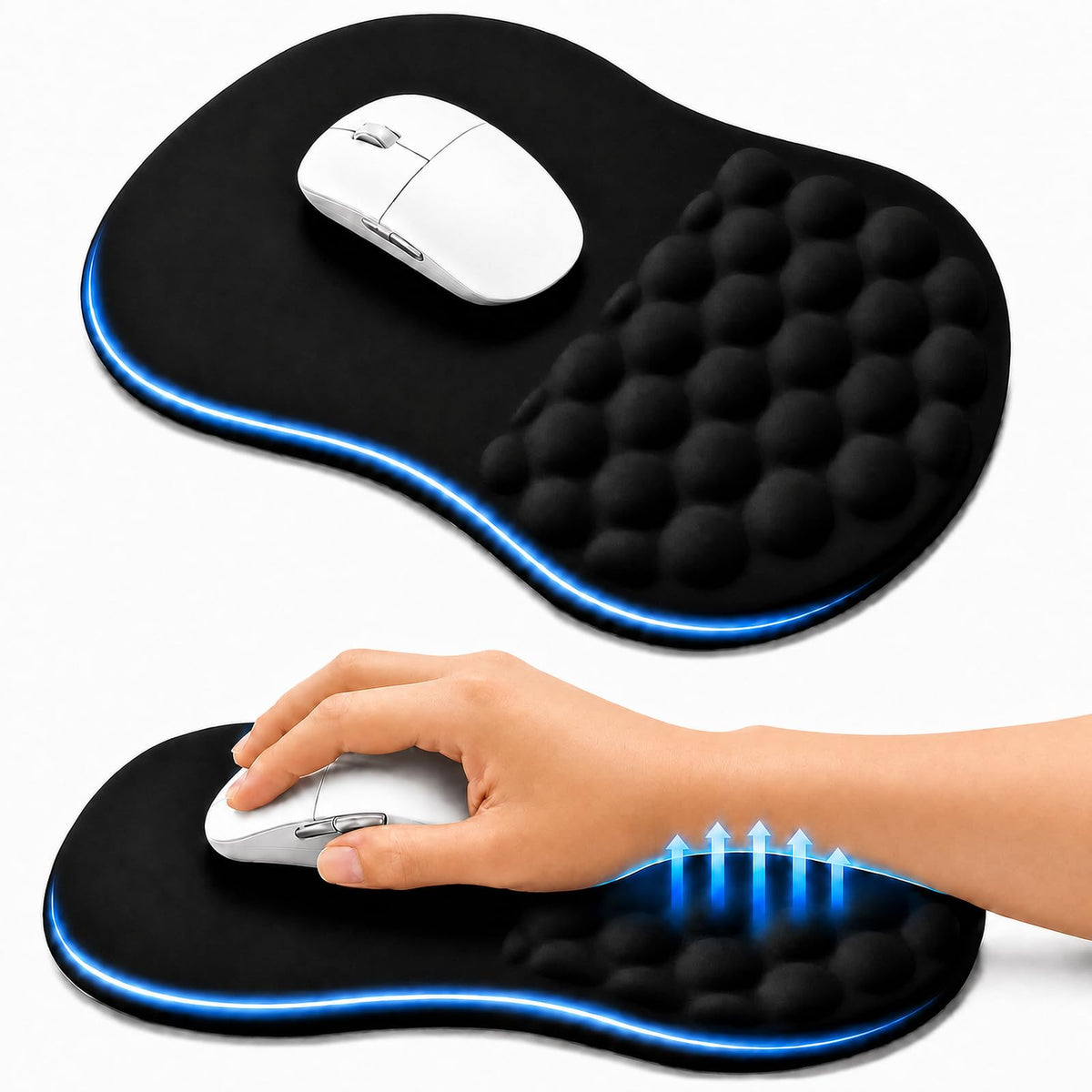 Zylentix Ergonomic Mouse Pad with Wrist Rest, Large 12x8 inch, Black