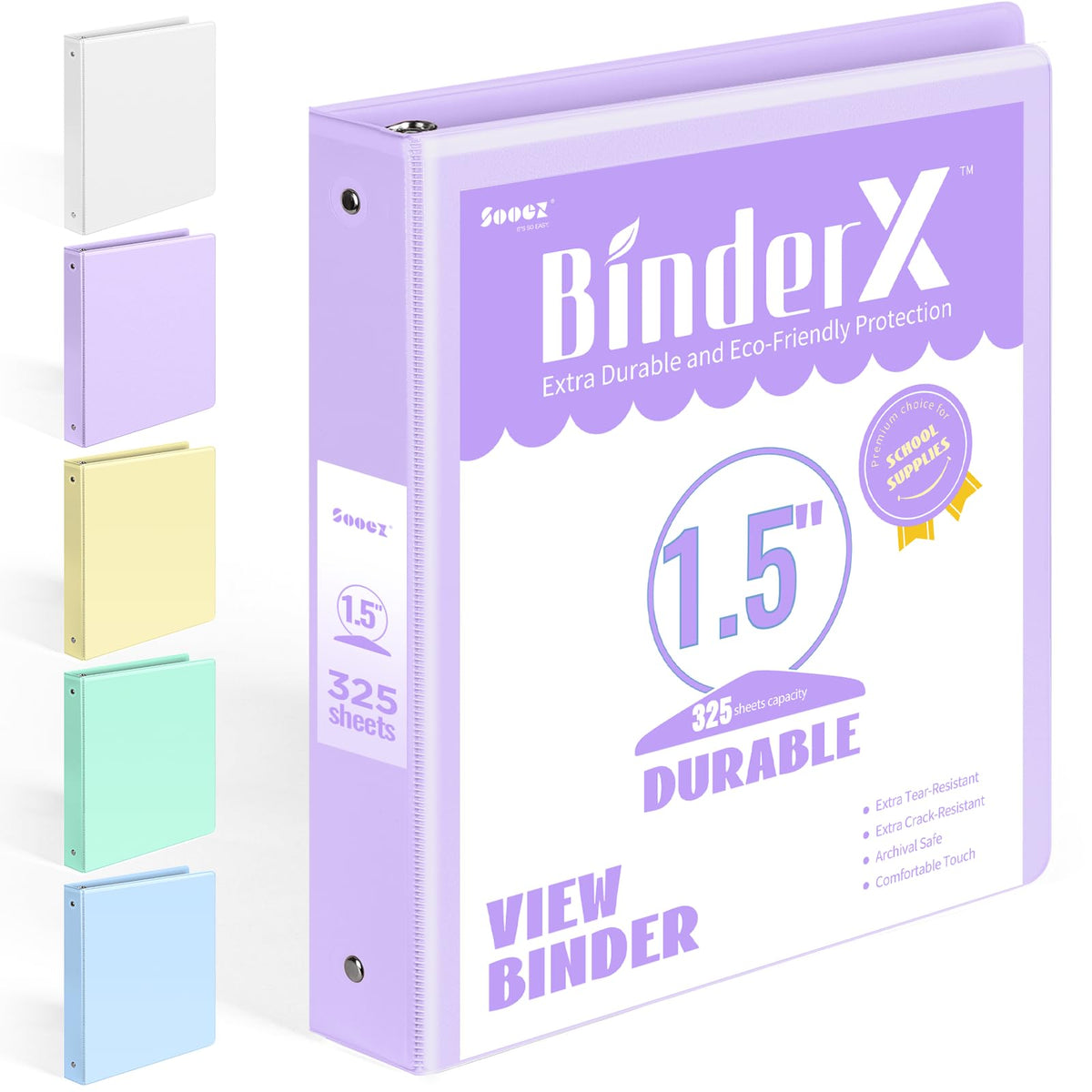 BinderX 3 Ring Binder 1.5 Inch, Clear View Binder, Lavender, Letter Size