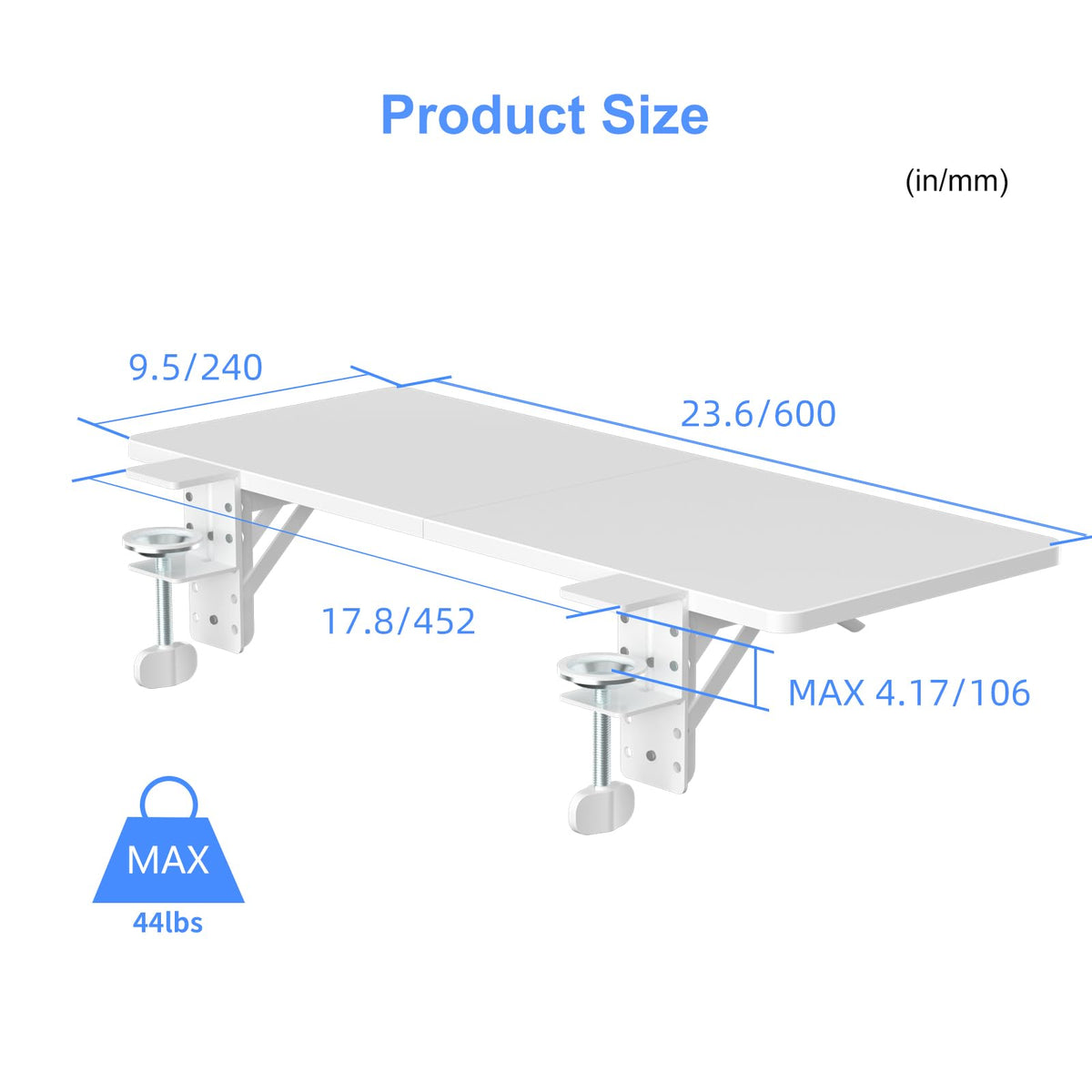 Suptek Clamp-on 9.5 x 23.6 inch Desk Extender, Wrist Support, Foldable Keyboard Tray Platform