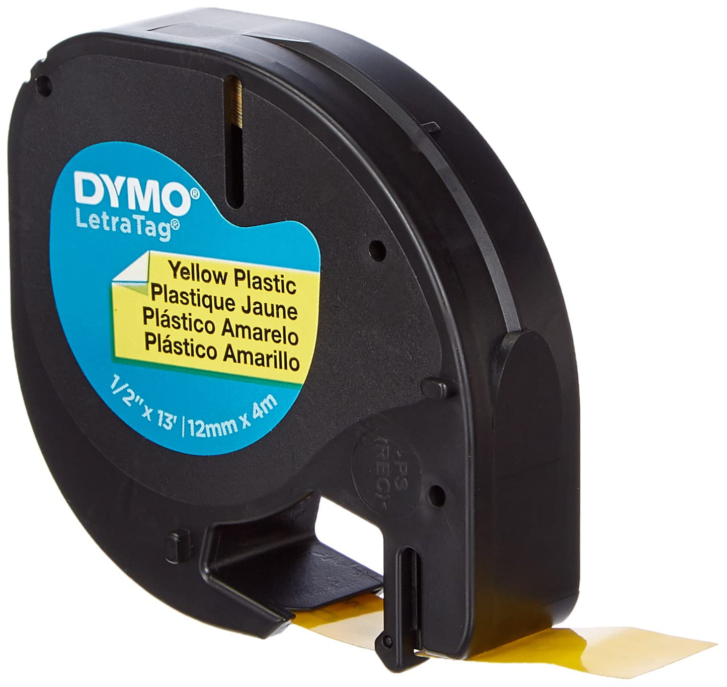 DYMO Authentic LT Plastic Labels | 12mm x 4m Roll | Black Print on Yellow Labels | for LetraTag