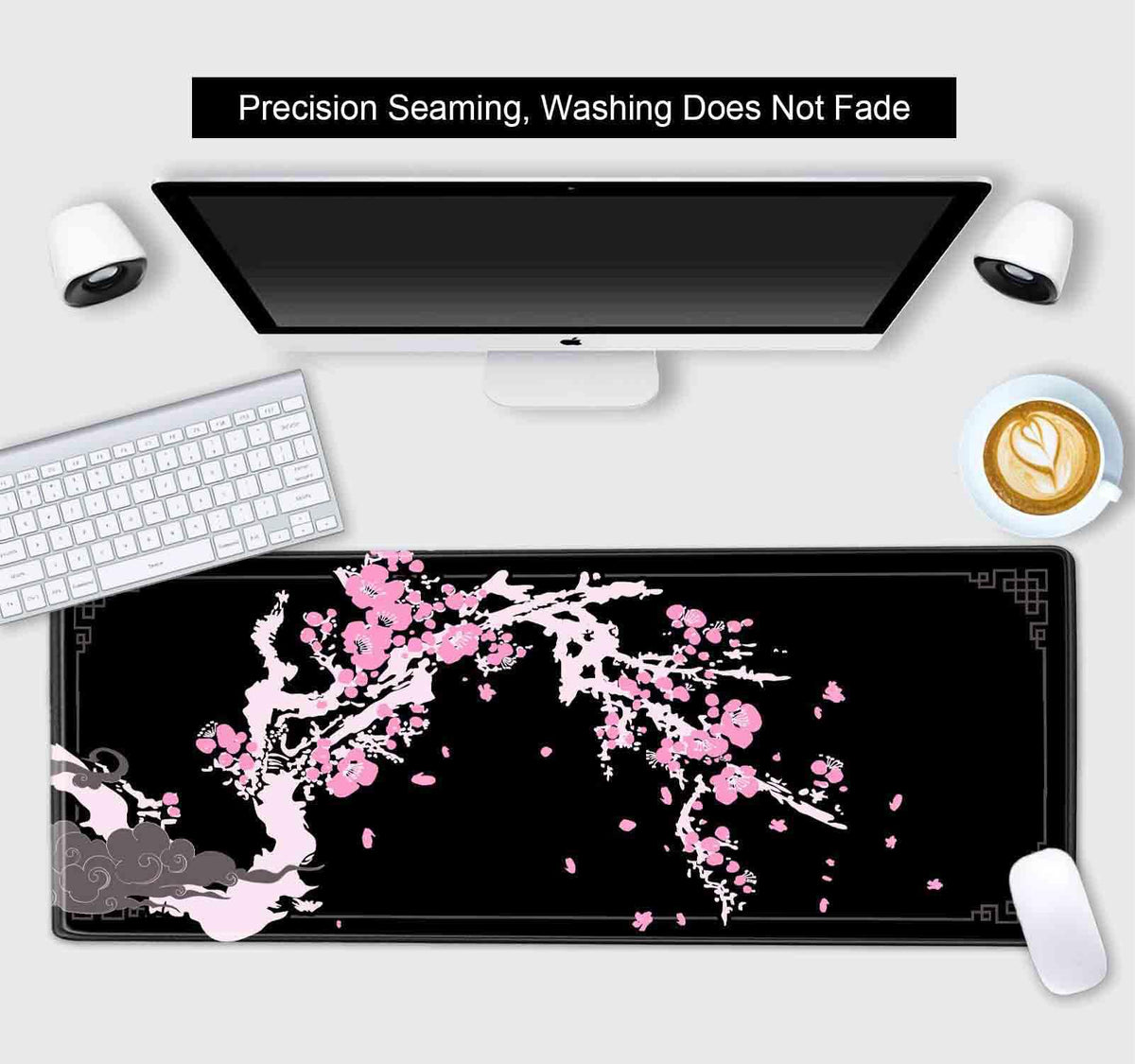 SXCKANG Japanese Pink Cherry Blossom Desk Pad, Black Long Mouse Pad Deskmat, Cute Desk Mat for
