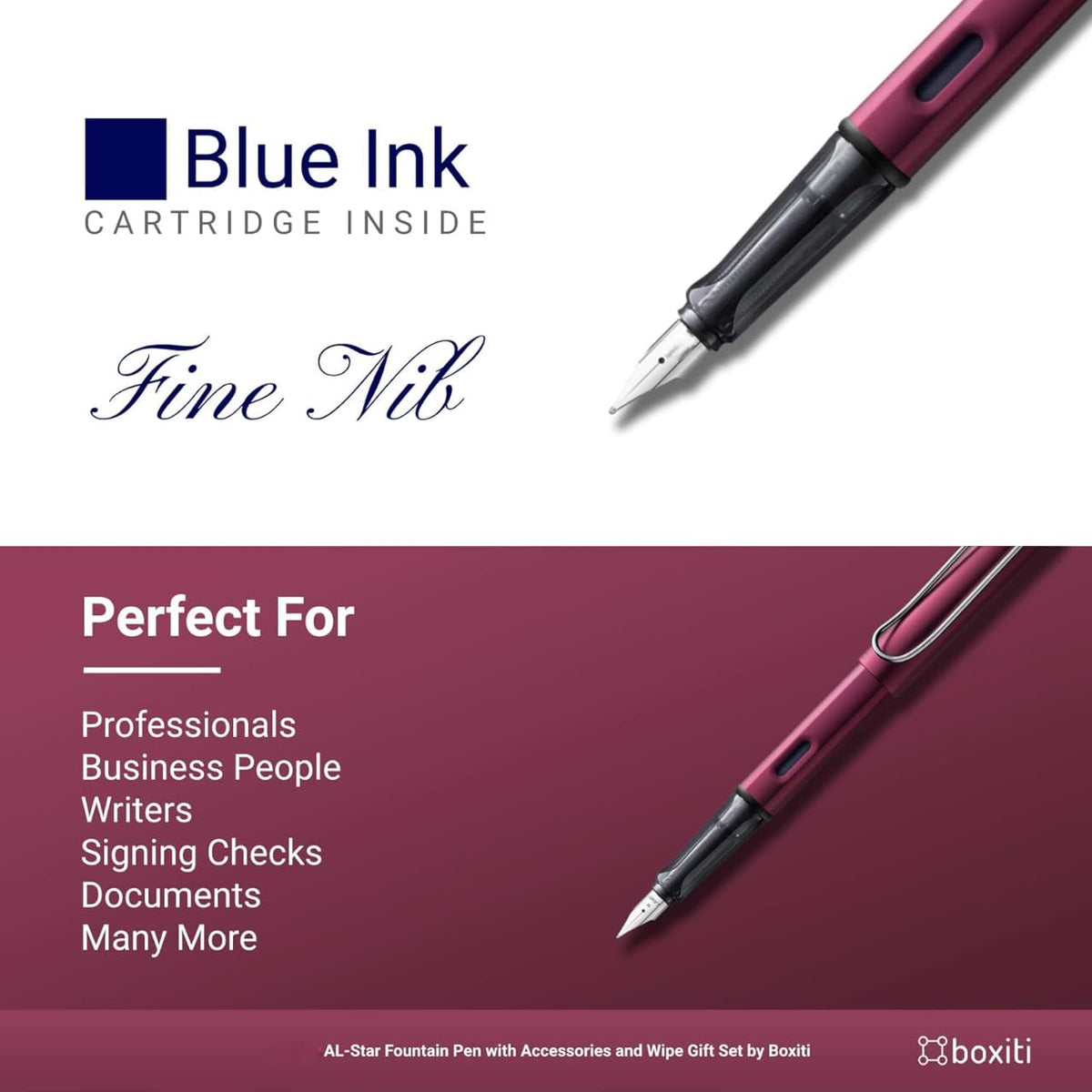 Fountain Pen Compatible with Lamy AL-Star | Black Purple | Fine Nib | 5 Black Ink Cartridges, Z28