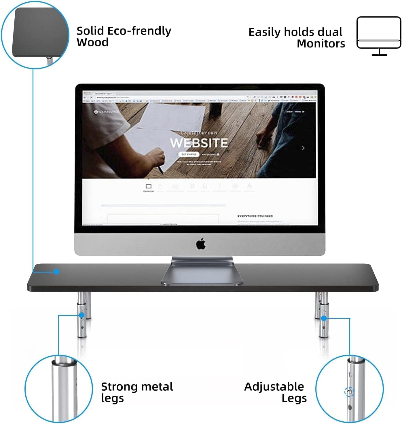 suptek Dual Monitor Stand Riser,Large Monitor Laptop Stand Riser 3 Adjustable Heights Computer