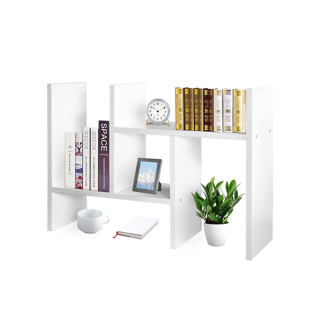 J.M.Deco Desktop Organizers and Storage for Office, Adjustable Desktop Organizer Shelves Double H