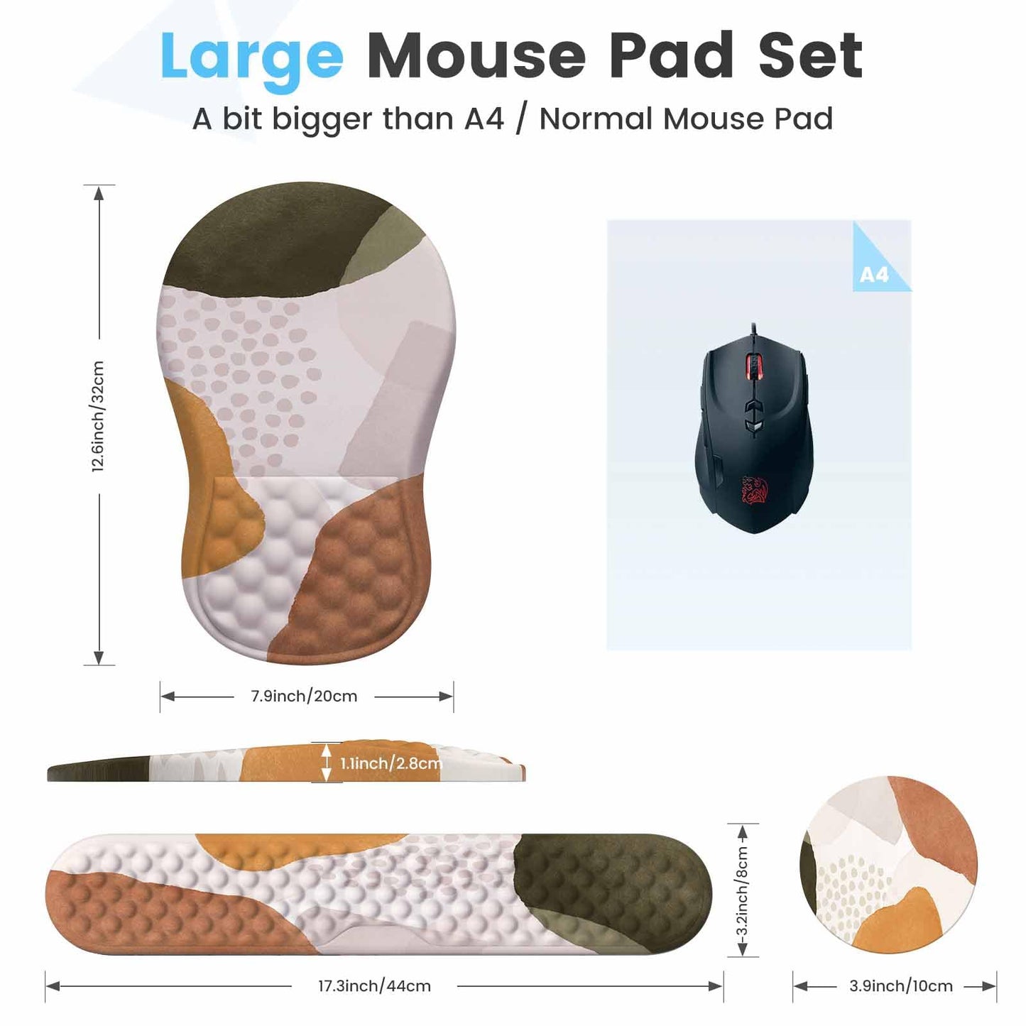 HAOCOO Memory Foam Wrist Rest Set with Mouse Pad, Keyboard Support,Beige