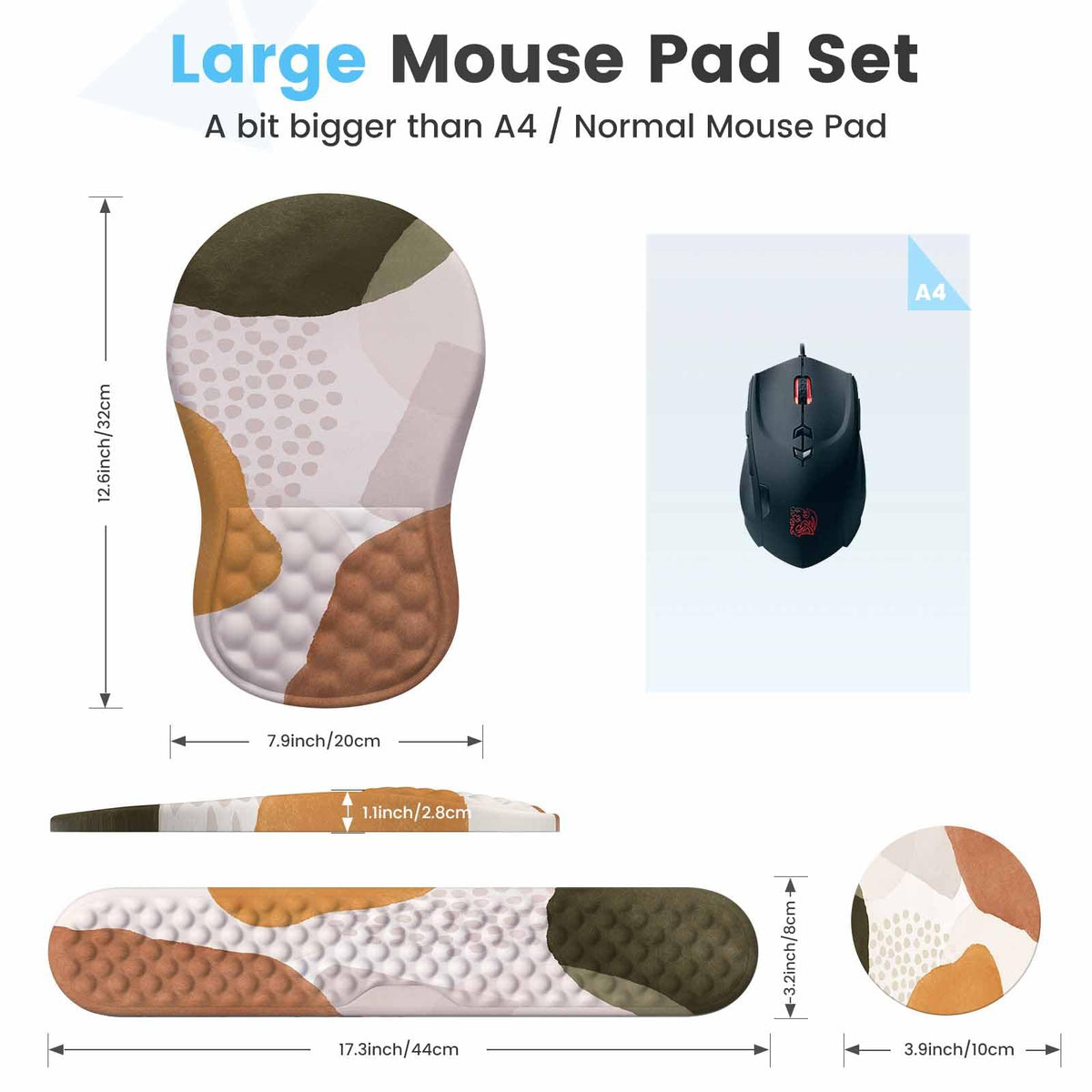 HAOCOO Memory Foam Wrist Rest Set with Mouse Pad, Keyboard Support,Beige
