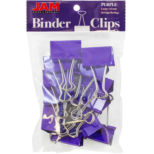 JAM PAPER Colorful Binder Clips - Large - 1 1/2 Inch (41 mm) - Purple Binderclips - 12/Pack