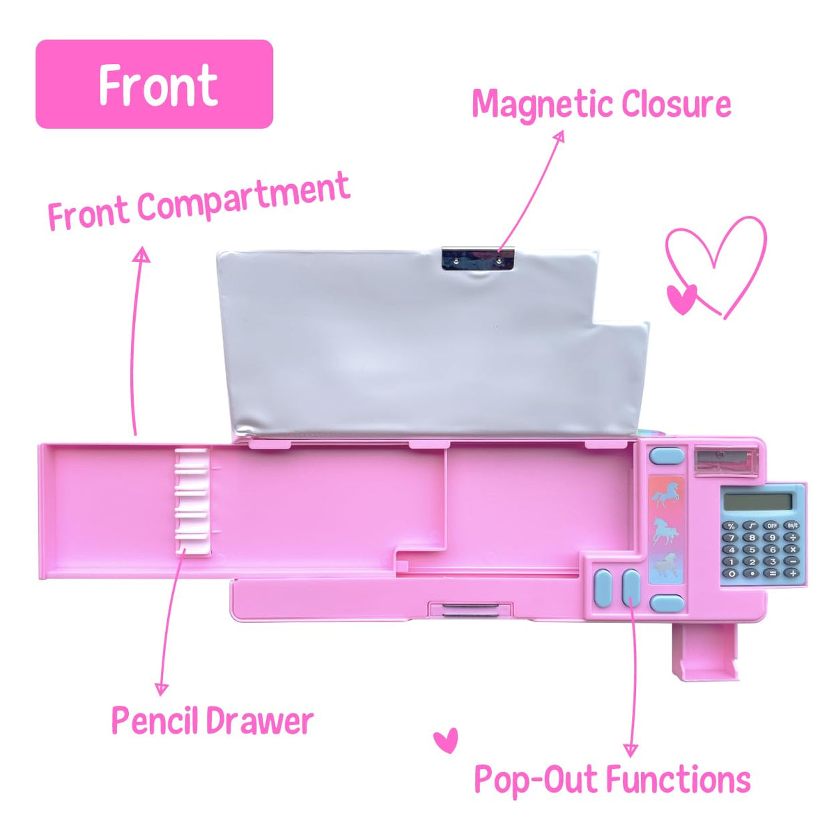 Hot Focus Unicorn Pencil Case – Multifunction Mechanical Pencil Box for Girls, 2 Compartments