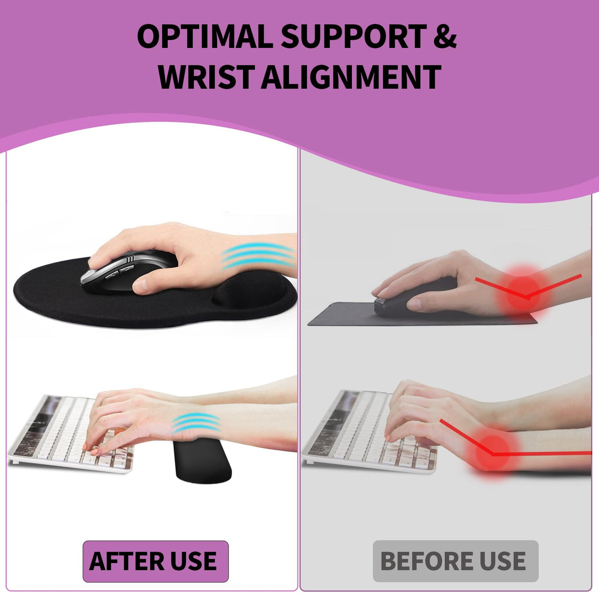 eulps Mouse Pad Wrist Support, Ergonomic Memory Foam Keyboard Wrist Pad & Gel Wrist Rest Set for