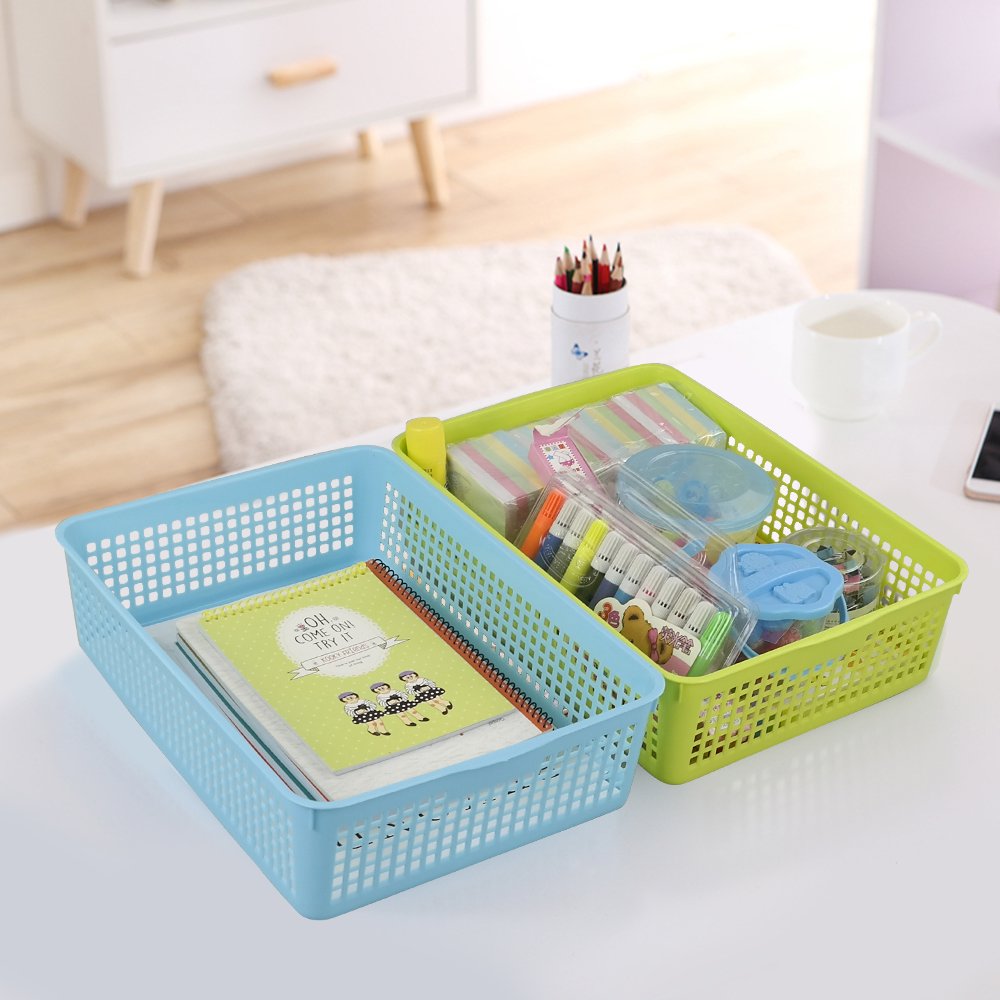 Obstnny Paper Organizer Basket, Plastic File Baskets, Colorful (6 Packs)