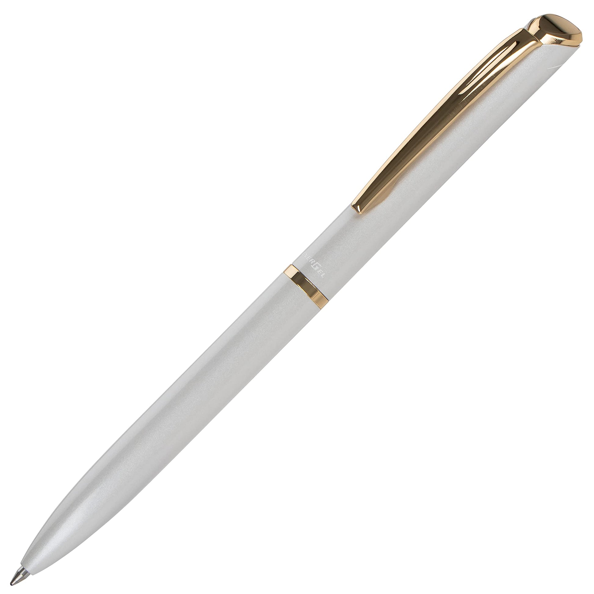 Pentel EnerGel Style Gel Pen with Gift Box, Pastel White Barrel, Black Ink, (0.7mm) Medium Line
