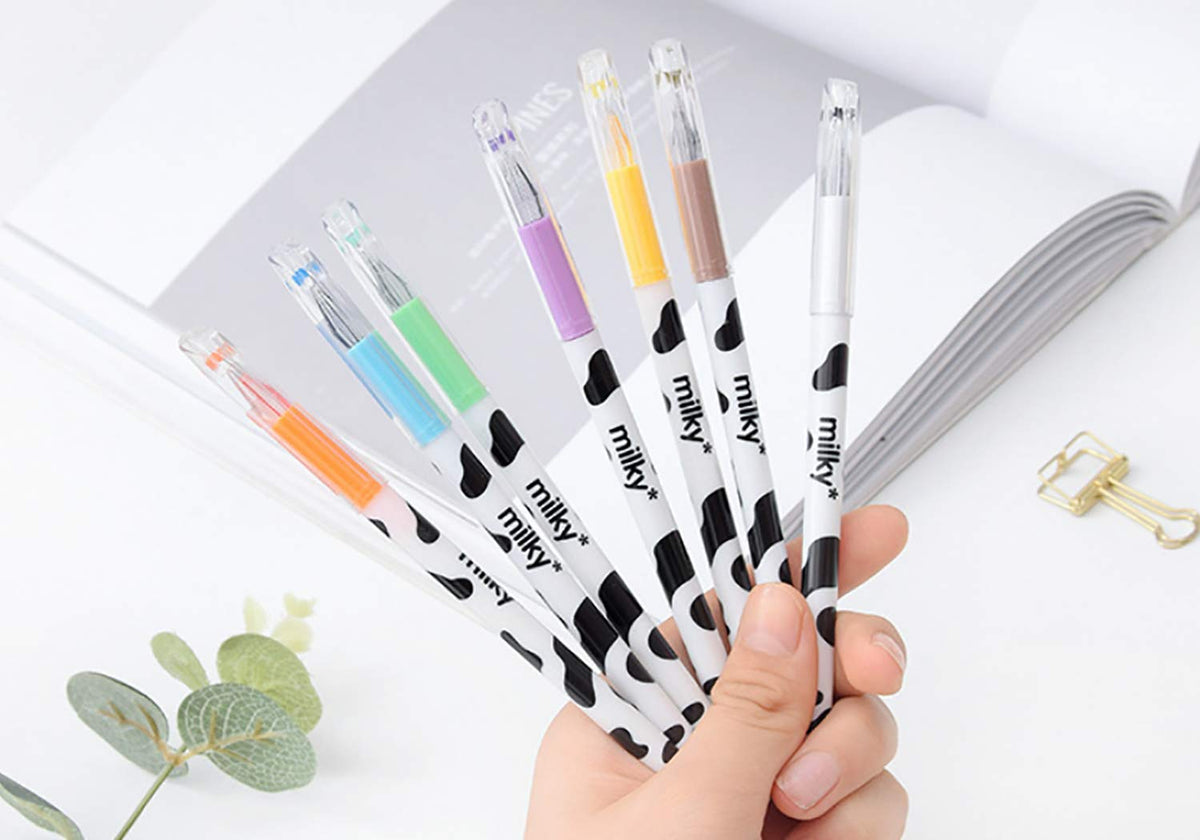 Giant star 12 Pack Diamond Gel Pen Milky Cow Pens,set of 12 Assorted Colors(Milk 12 Pcs)