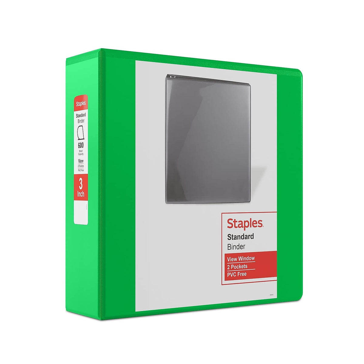 Staples Standard 3-Inch D-Ring Non-View Binder, Green, 600 Sheets