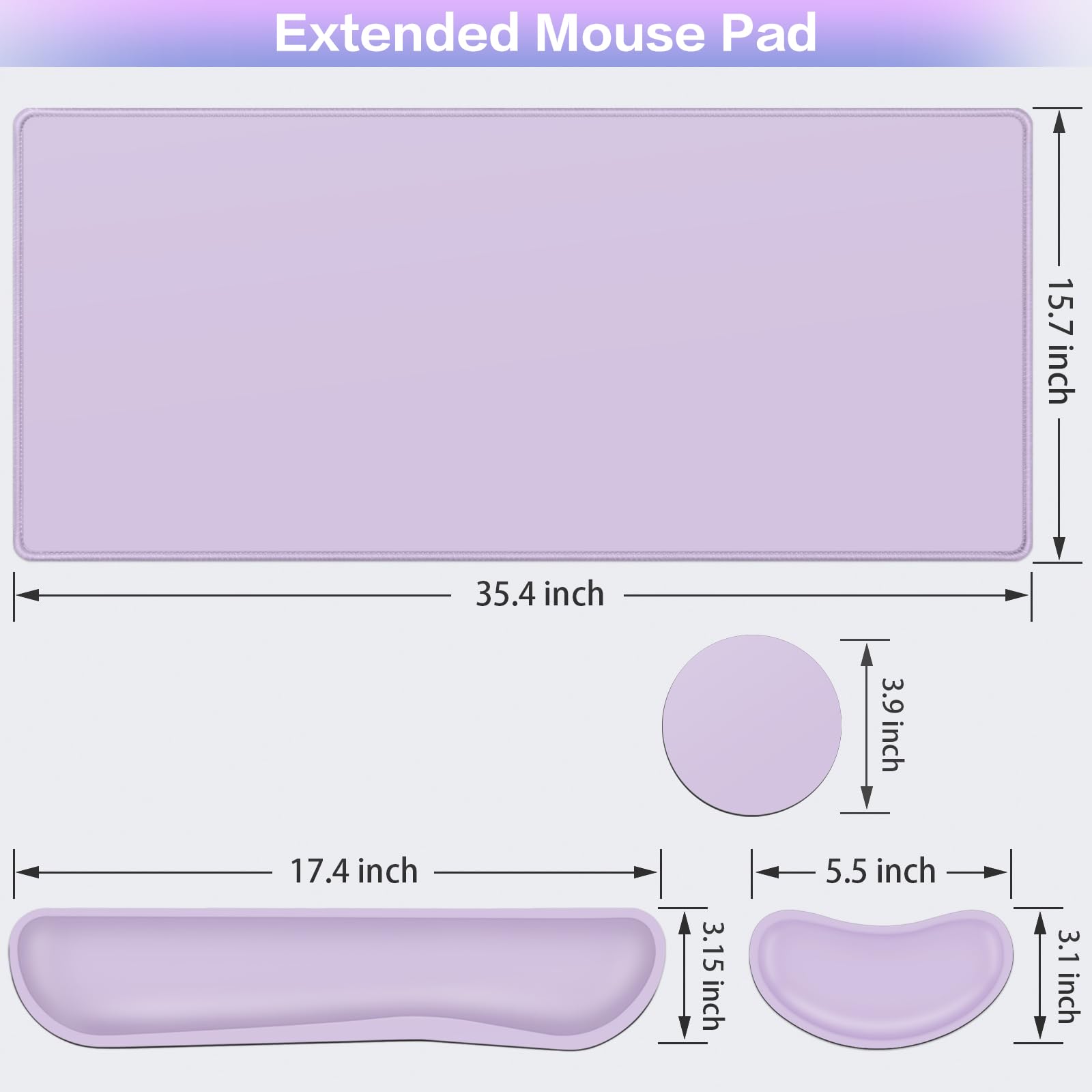 Desk Mat Purple, Large Gaming Mouse Pad with Wrist Rest, 4in1 XXL