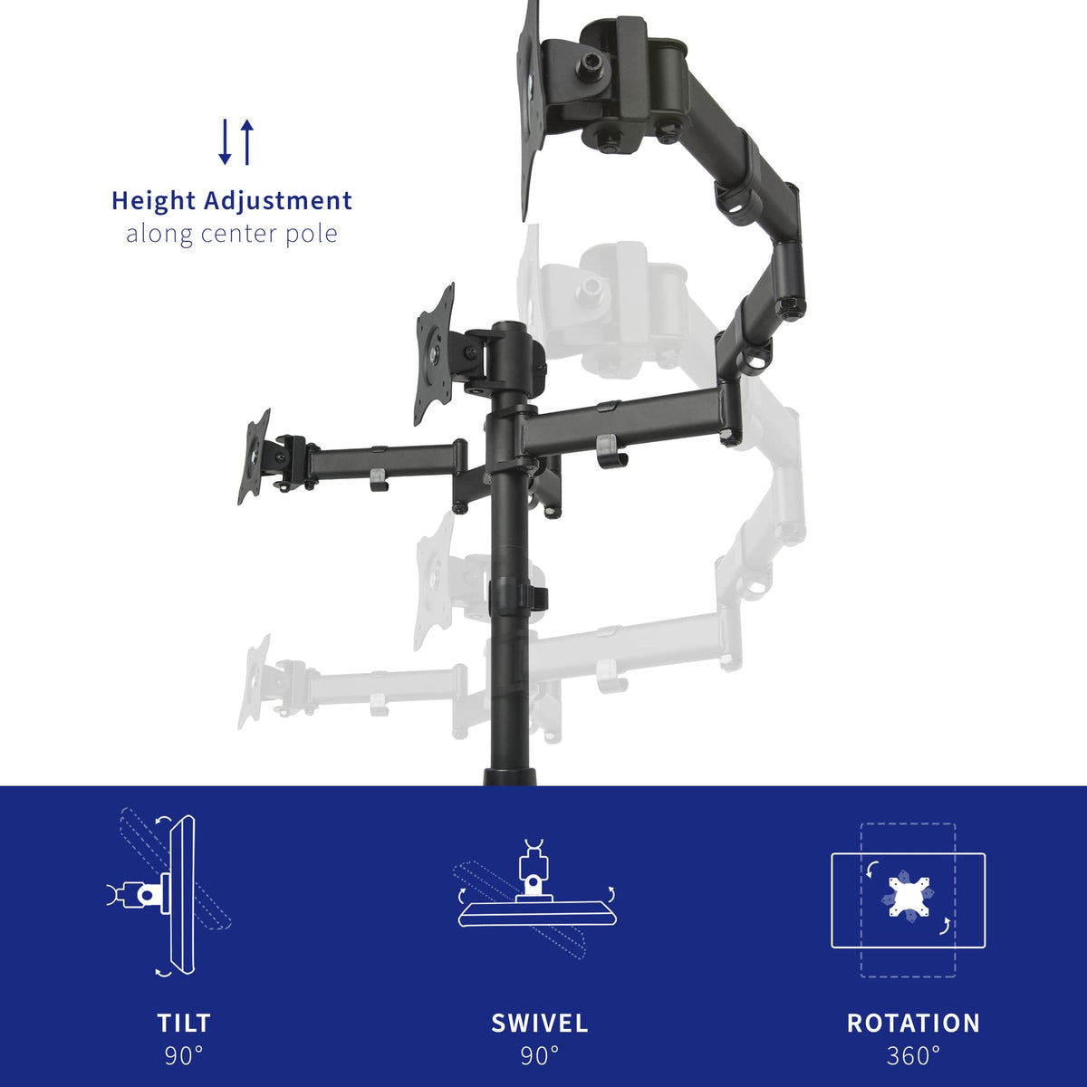 VIVO Triple Monitor Mount Fully Adjustable Desk Free Stand for 3 LCD Screens up to 24 inches