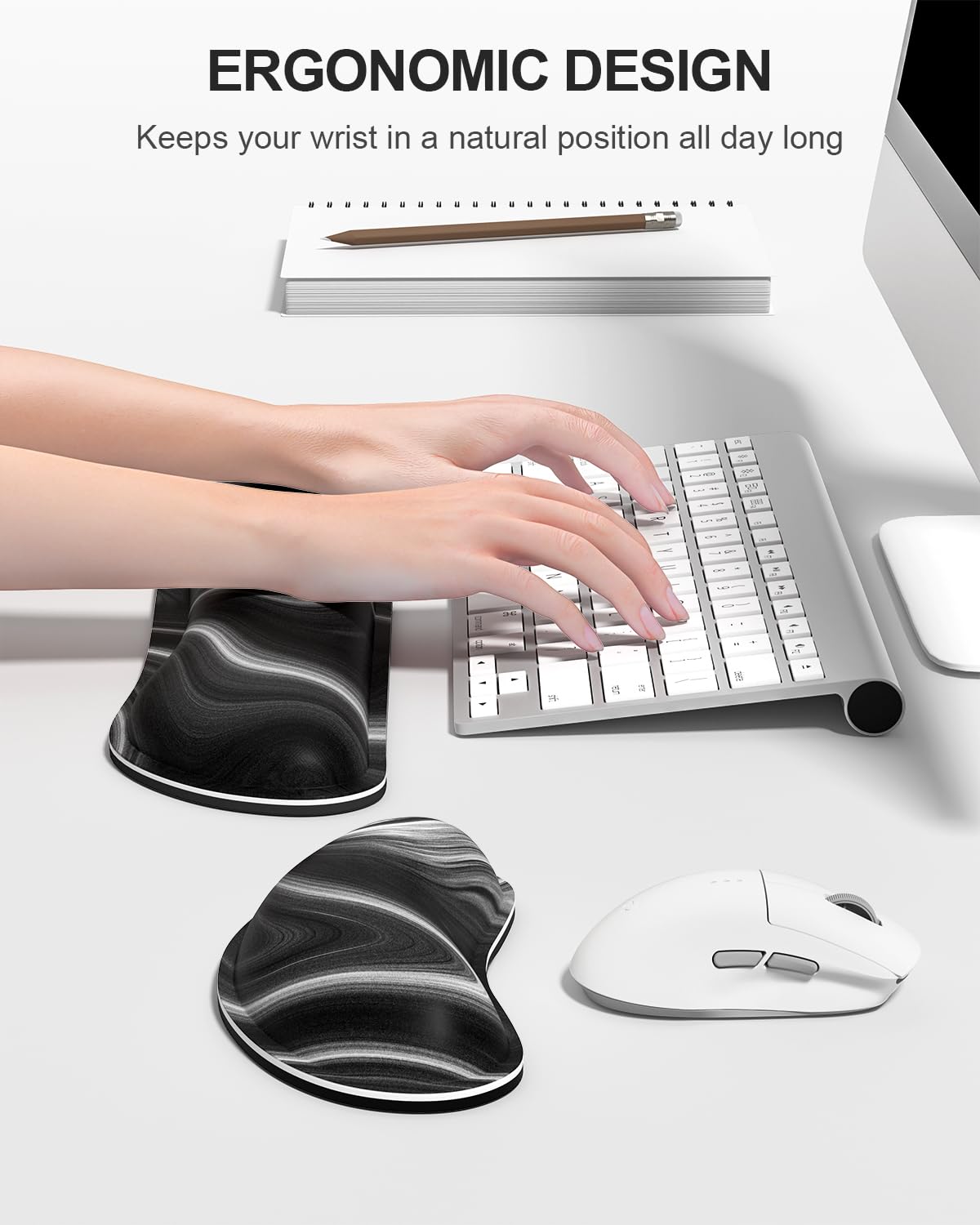 Auhoahsil Large Mouse Pad with Wrist Rests for Keyboard & Mouse, Thick Soft Ergonomic Memory Foam