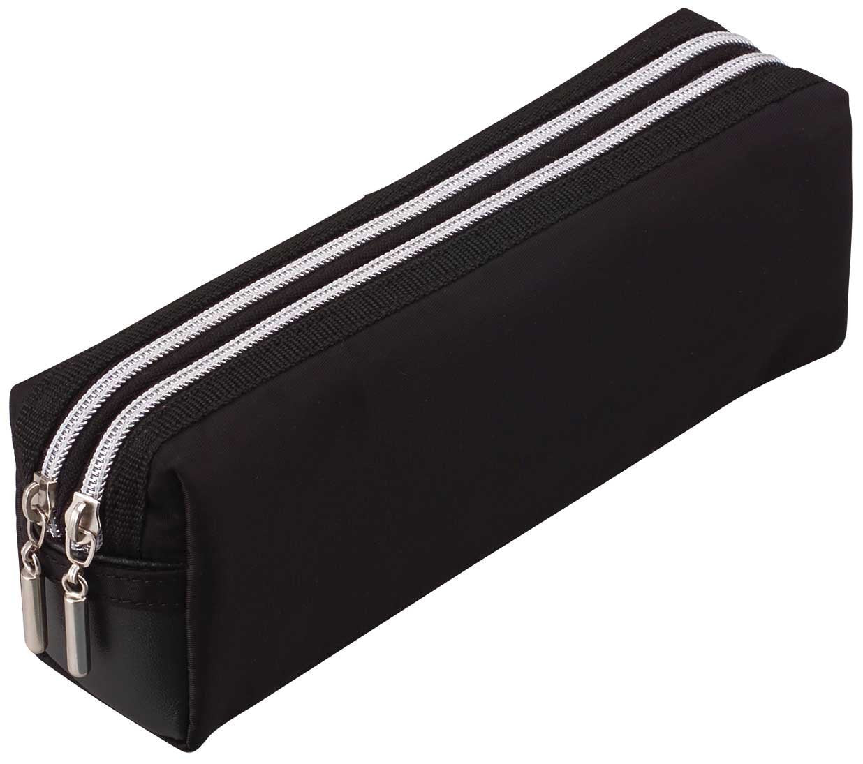 Raymay Fujii FY276B Pen Case, Pencil Case, Double Zipper, Black