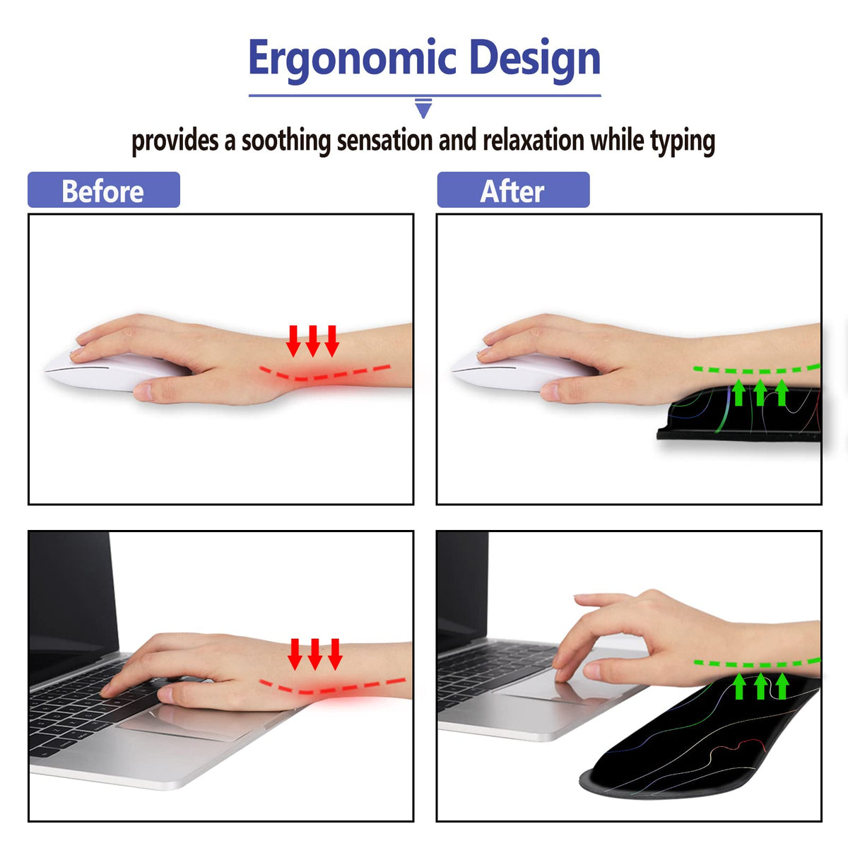 ARTSO Keyboard Wrist Rest Mouse Pad Wrist Support Ergonomic, Memory Foam 4 in 1 Mousepad Non-Slip