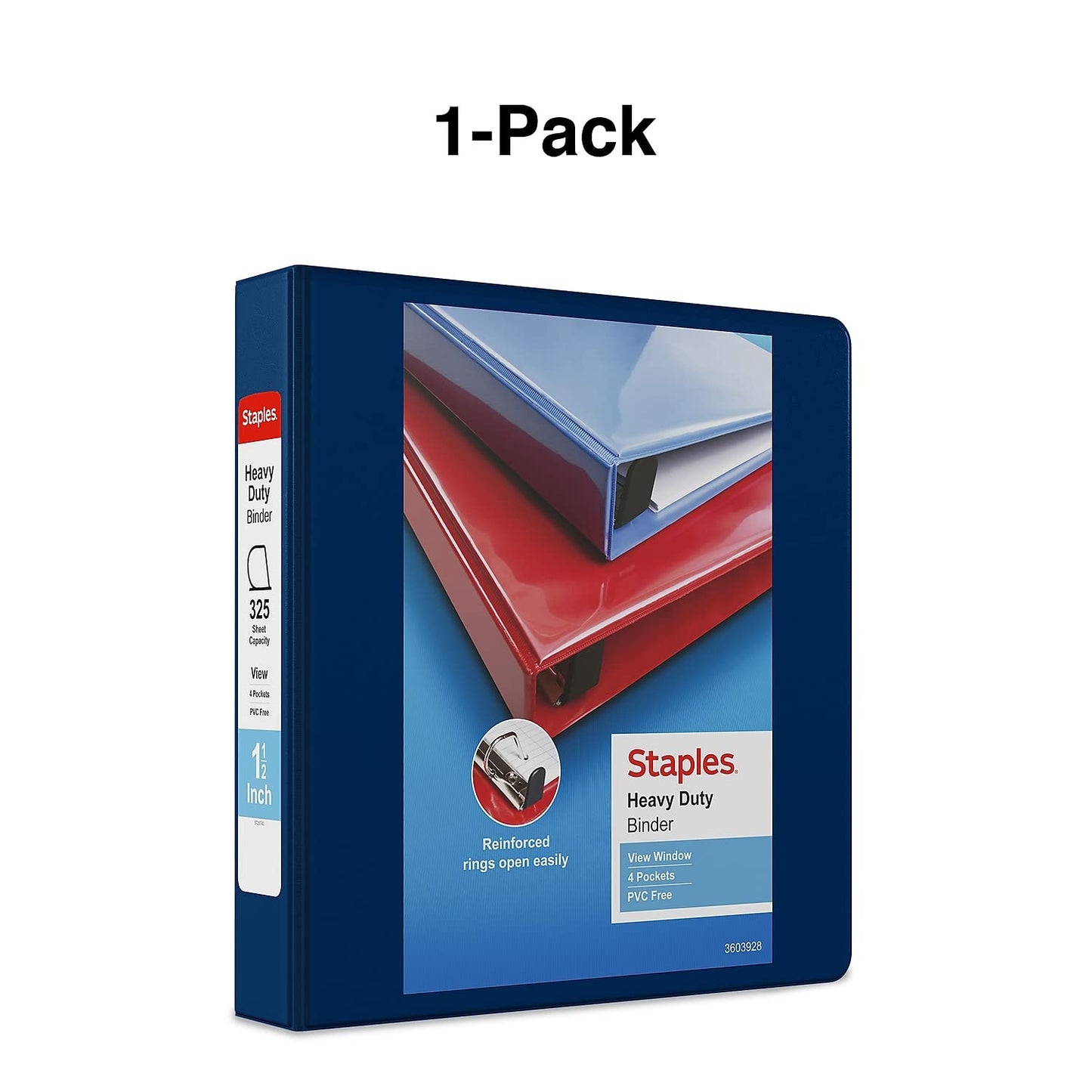 Staples Heavy-Duty 1.5-Inch 3-Ring View Binder with D-Rings, 4 Interior Pockets for Everyday