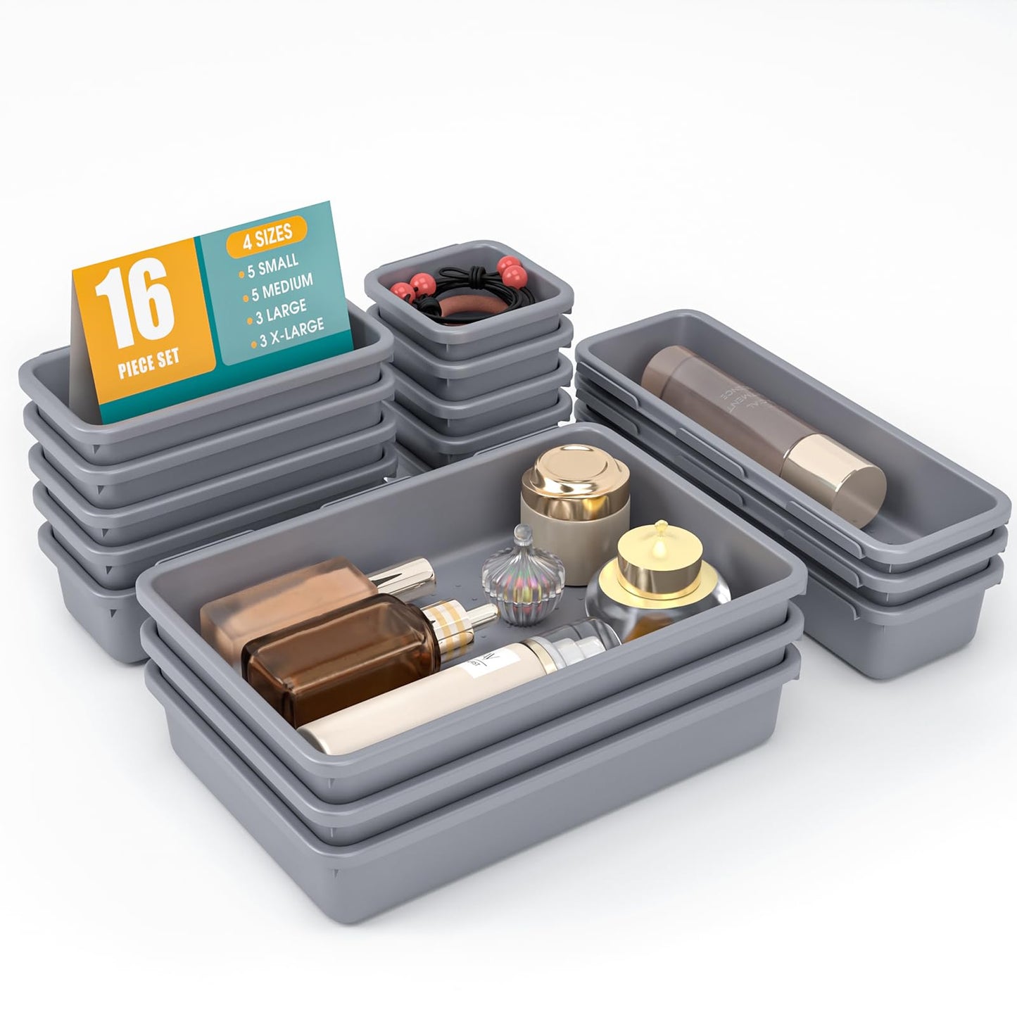 16 PCS Drawer Organizer Set, 4 Size Makeup Drawer Divider Organizer With Non-Slip Pads