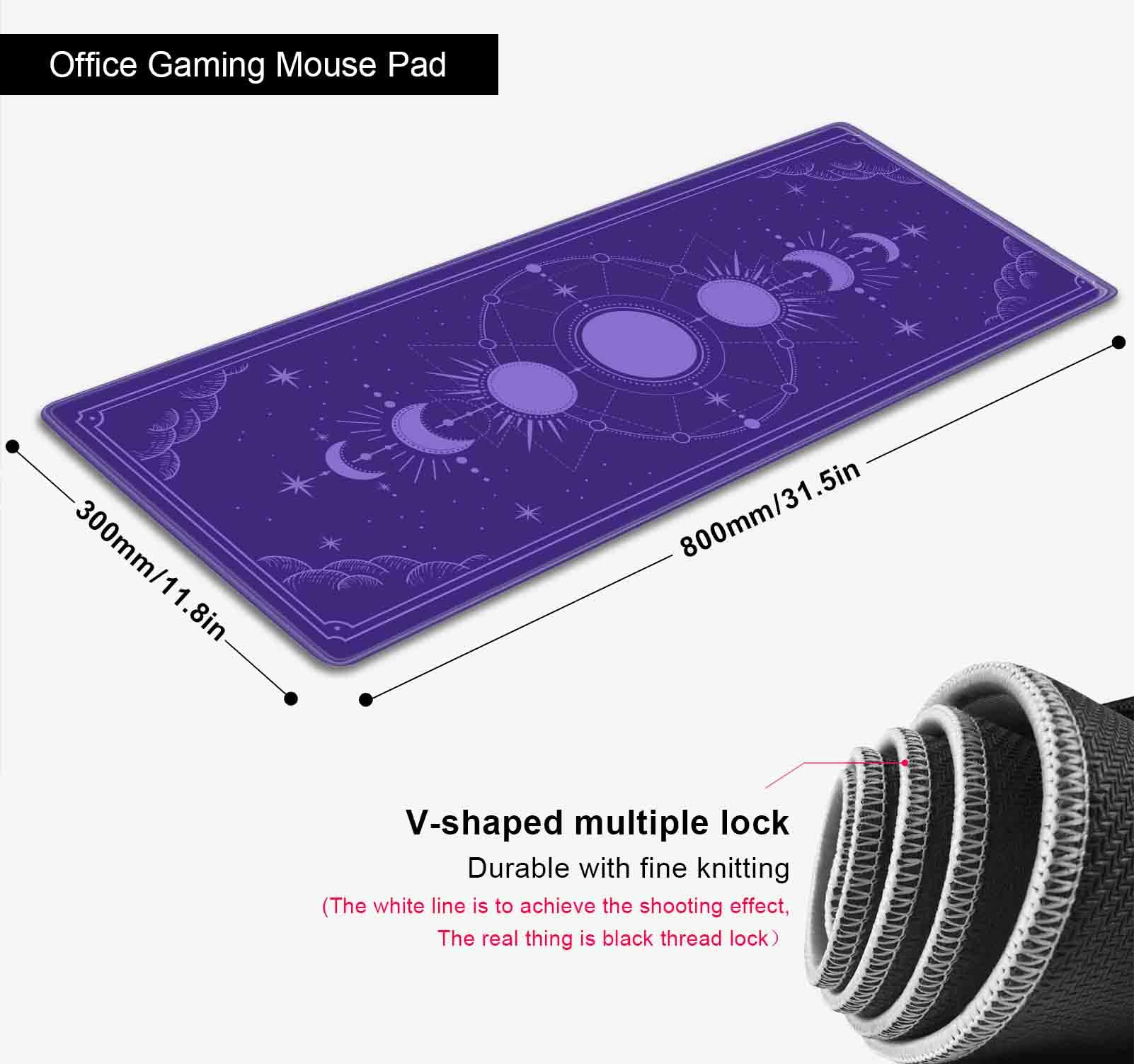 SXCKANG Kawaii Purple Large Gaming Mouse Pad, Moon Phase Magic Celestial Desk Mat Cute, Non-Slip