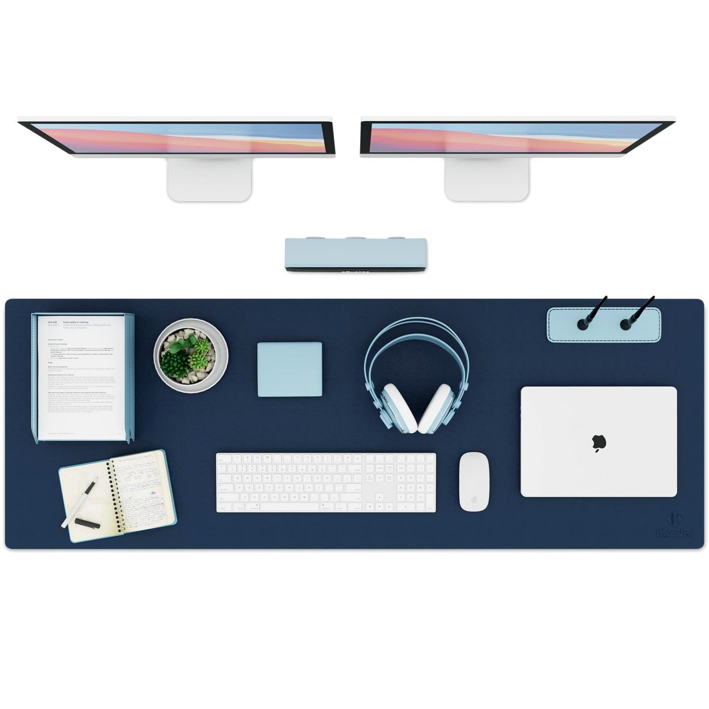 K KNODEL Extra Large Desk Mat, Leather Mouse Pad (47.2"x17", Dark Blue)