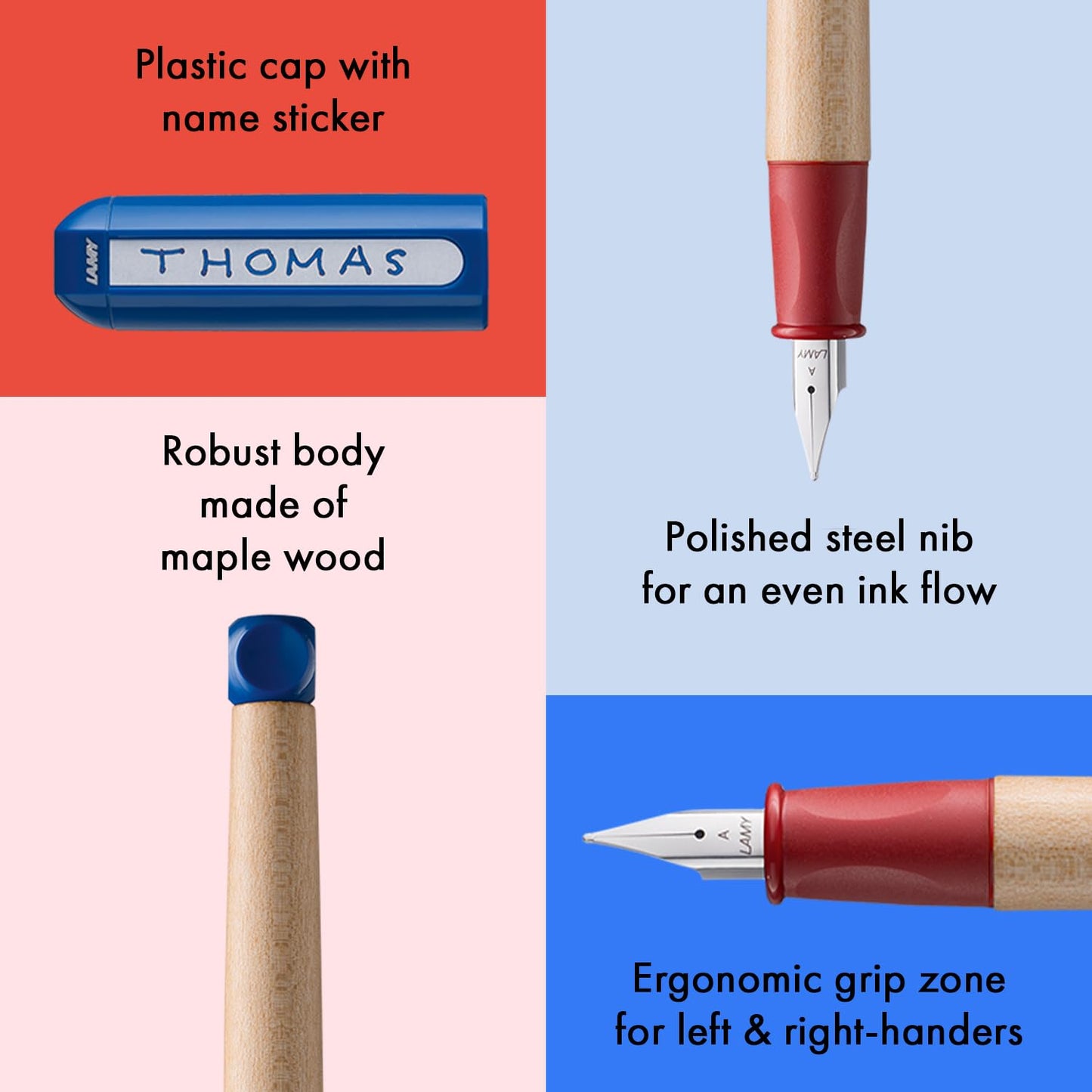 LAMY abc blue - child-friendly Fountain Pen for writing beginners with ergonomic grip & polished