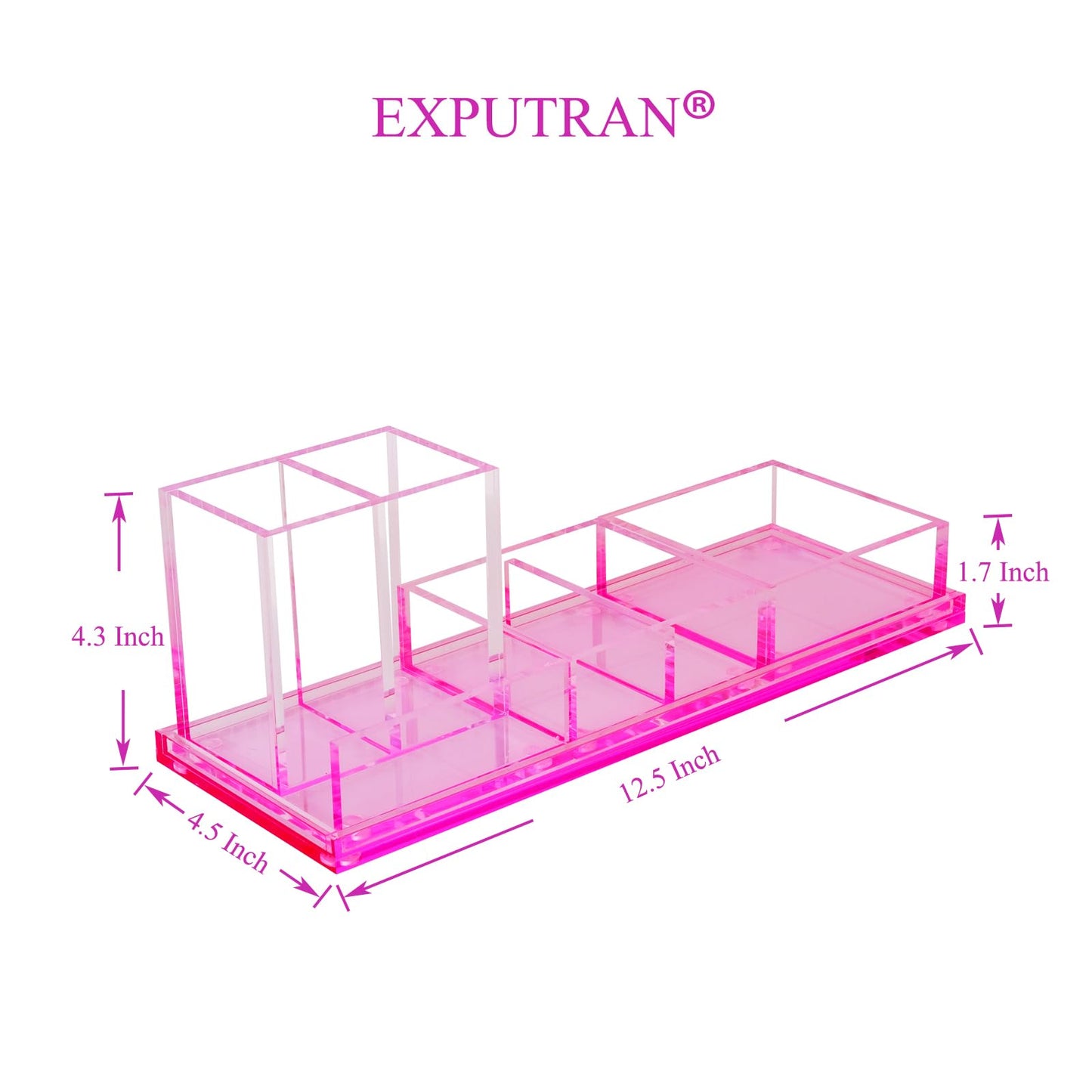 EXPUTRAN Acrylic Desk Organizer 4-Piece Desk Kit + Free Complimentary Acrylic Ruler, Desktop