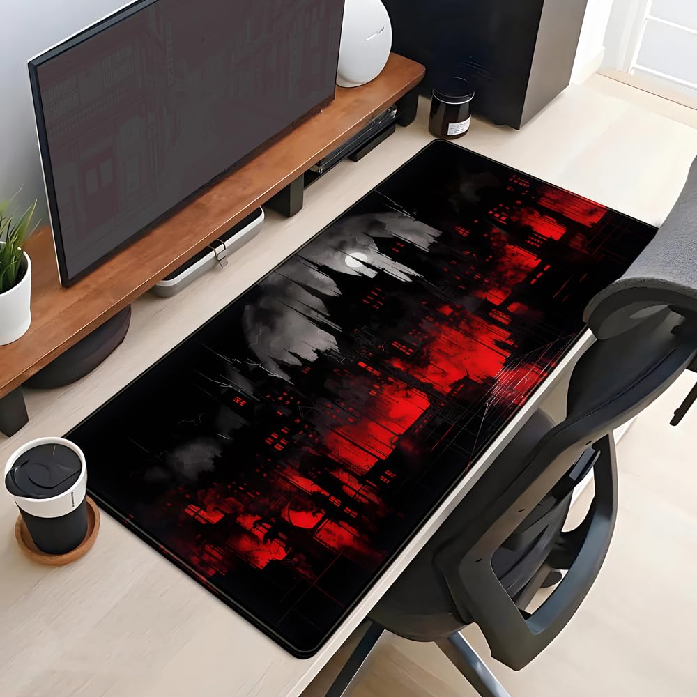 Black Castle Large Mouse Pad Red and Black Mousepad Gaming Playmat Game Mat, Big Full Keyboard and