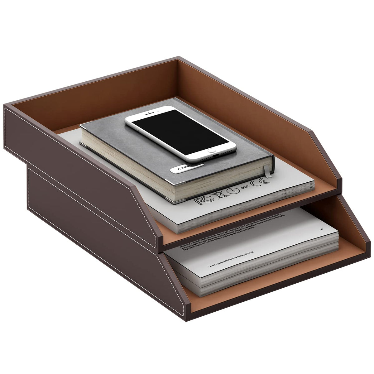 Leather Letter Tray, Thipoten Stackable Desk Organizer Holder for Office Supplies, Paper, File