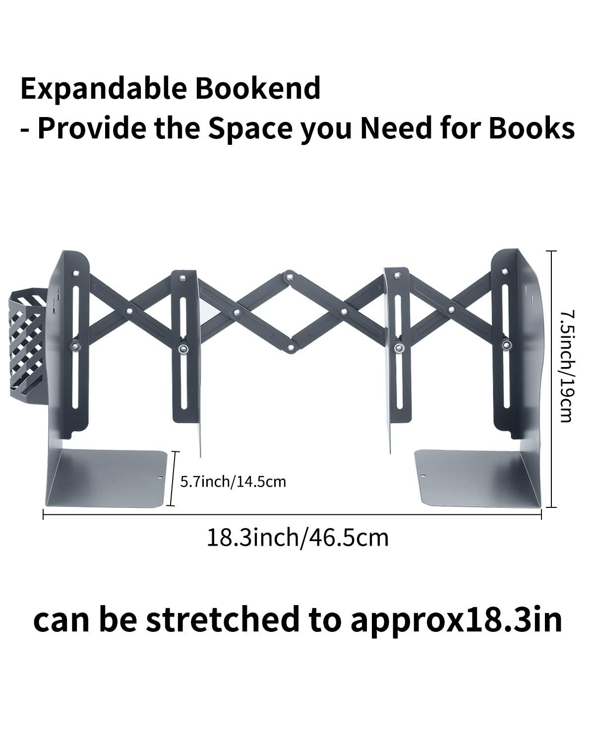 MSDADA Adjustable Bookends, Book Ends for Heavy Books, Expandable Book Organizer with Pen Holder