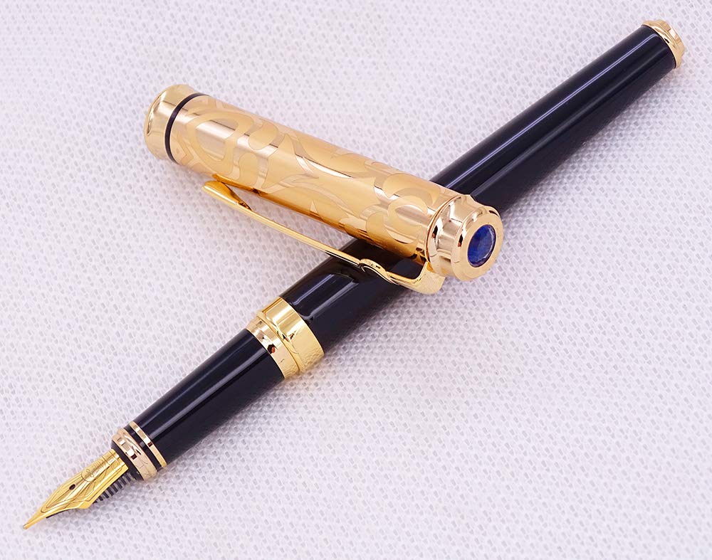 erofa Duke Sapphire Fountain Pen Gold Cap with Original Gift Box Writing Set, Iridium Medium Nib