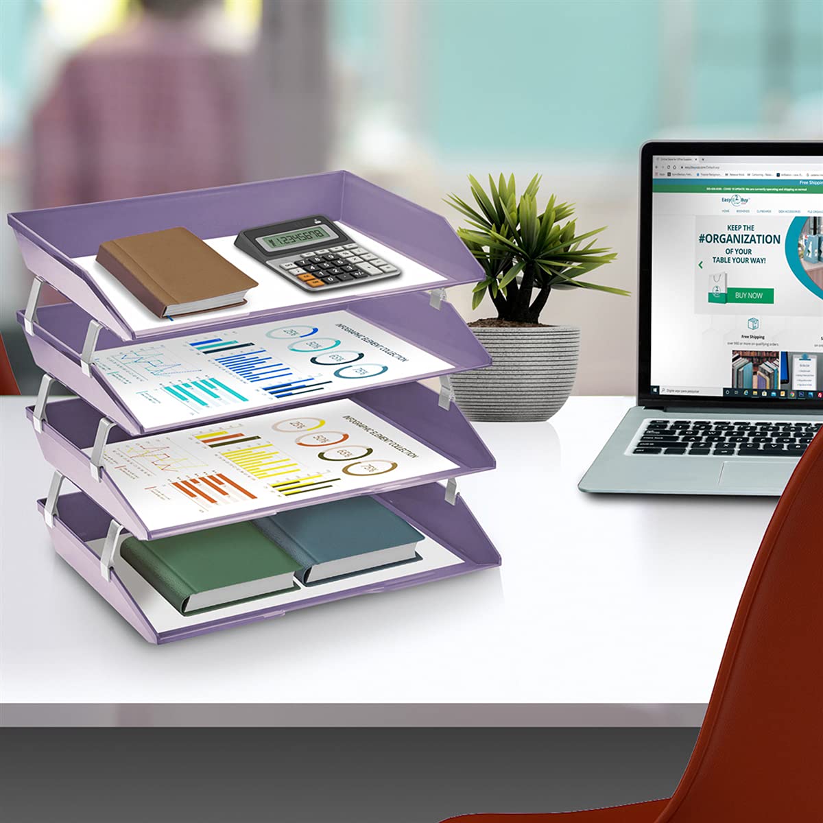 Acrimet Facility 4 Tier Letter Tray, Side Load, Letter Size/A4, Desktop File Organizer, Plastic